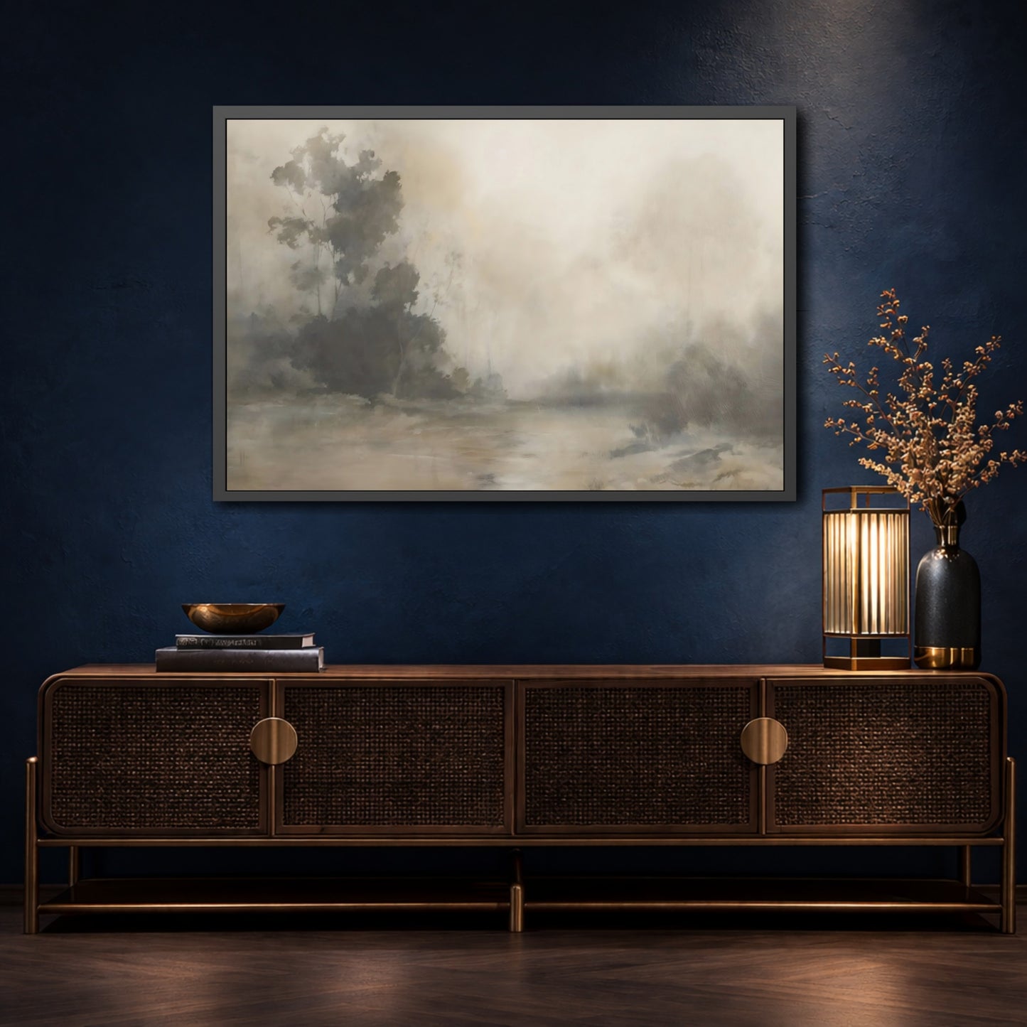 Mockup 4. Nature Misty Trees Brown And Grey Landscape shown as framed posters