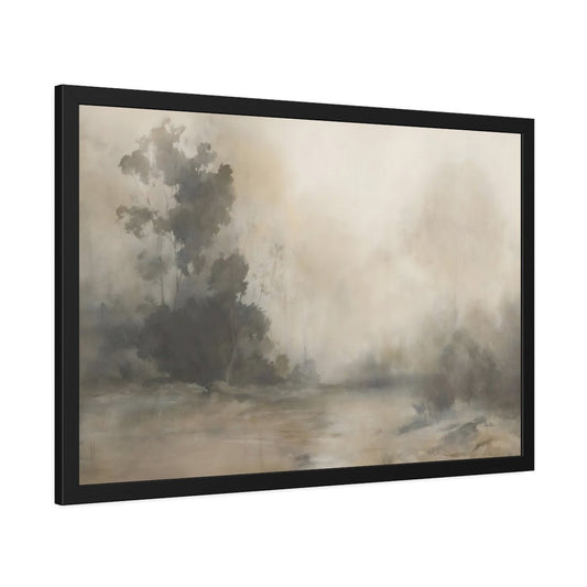Nature Misty Trees Brown Framed Poster – Abstract Living Room, Above Sofa - YesArtYes