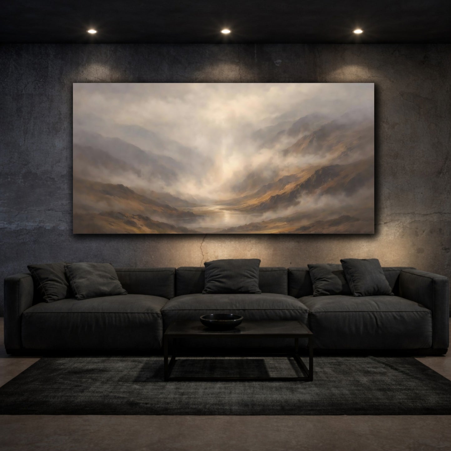 Mockup 2. Nature Misty Valley Misty Valley Landscape shown as stretched canvas wall art