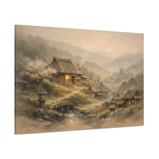 Nature Misty Village Misty Japanese Village shown as stretched canvas wall art