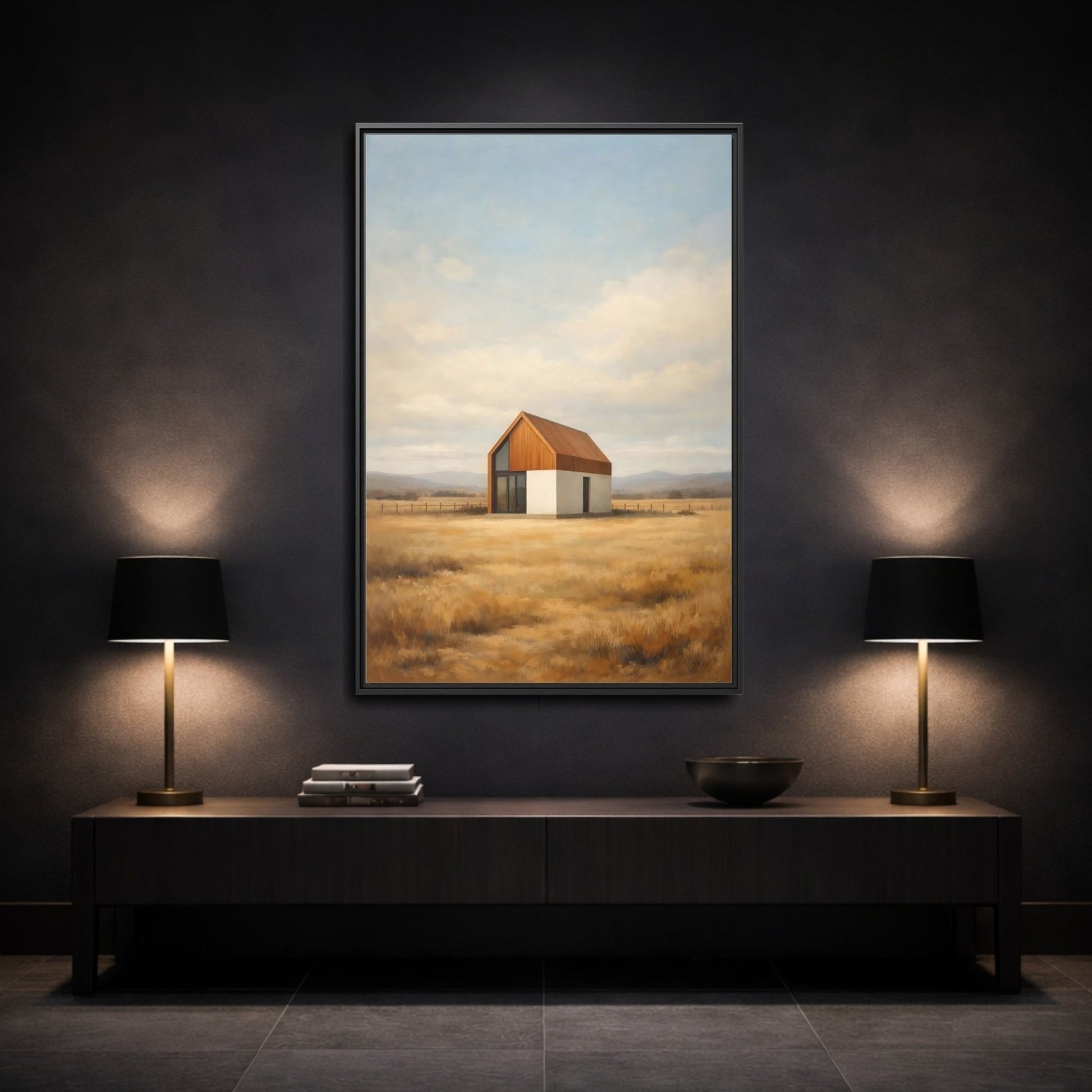 Nature Modern House Golden - Framed Canvas Wall Art Print - YesArtYes