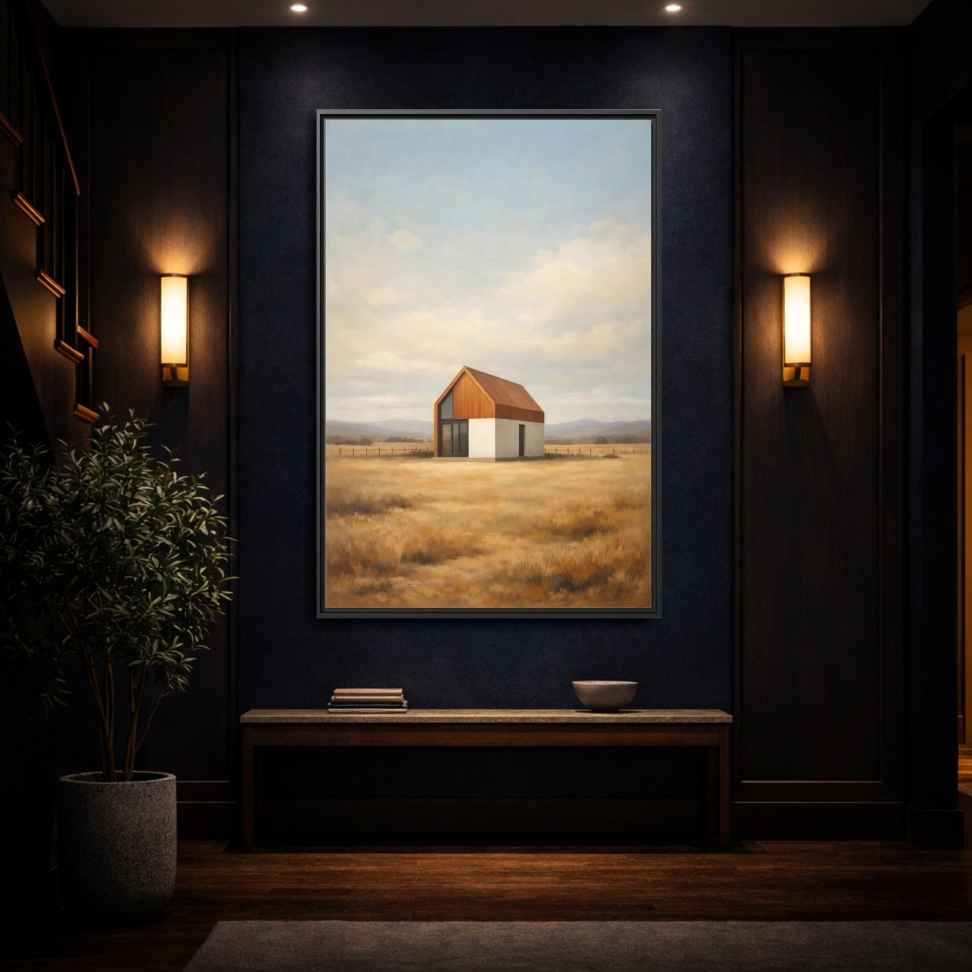 Nature Modern House Golden - Framed Canvas Wall Art Print - YesArtYes