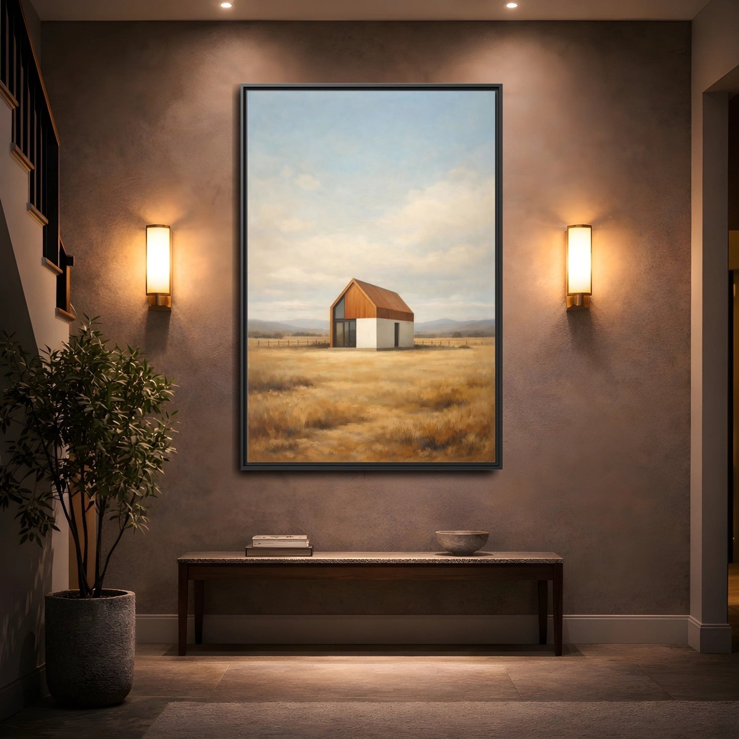 Nature Modern House Golden - Framed Canvas Wall Art Print - YesArtYes