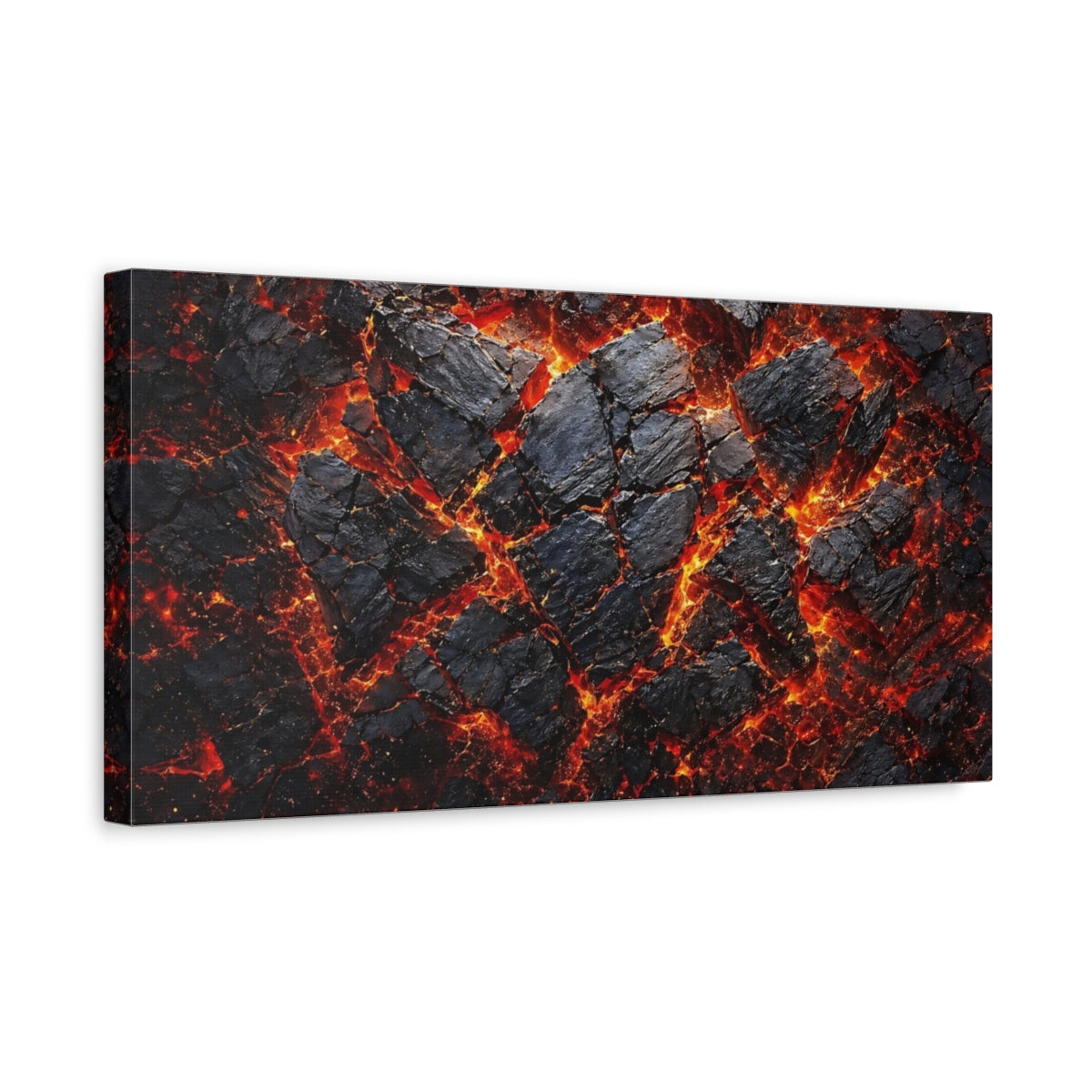 Side Mockup 3. Nature Molten Lava Black And Orange Lava shown as stretched canvas wall art
