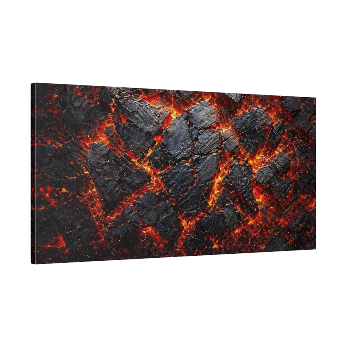 Main Mockup. Nature Molten Lava Black And Orange Lava shown as stretched canvas wall art