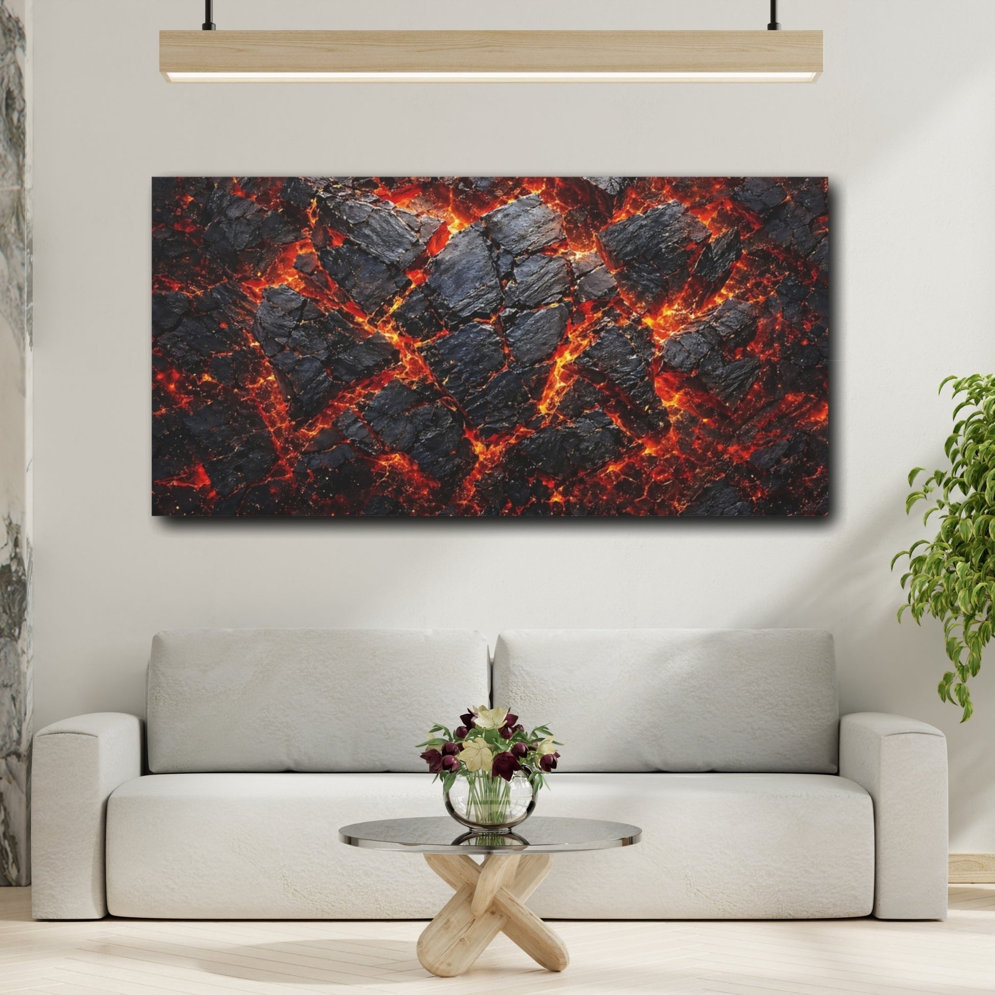 Mockup 3. Nature Molten Lava Black And Orange Lava shown as stretched canvas wall art