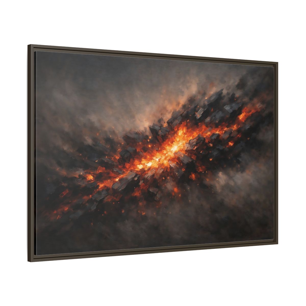Main Mockup. Nature Molten Rock Orange And Black shown as stretched canvas wall art
