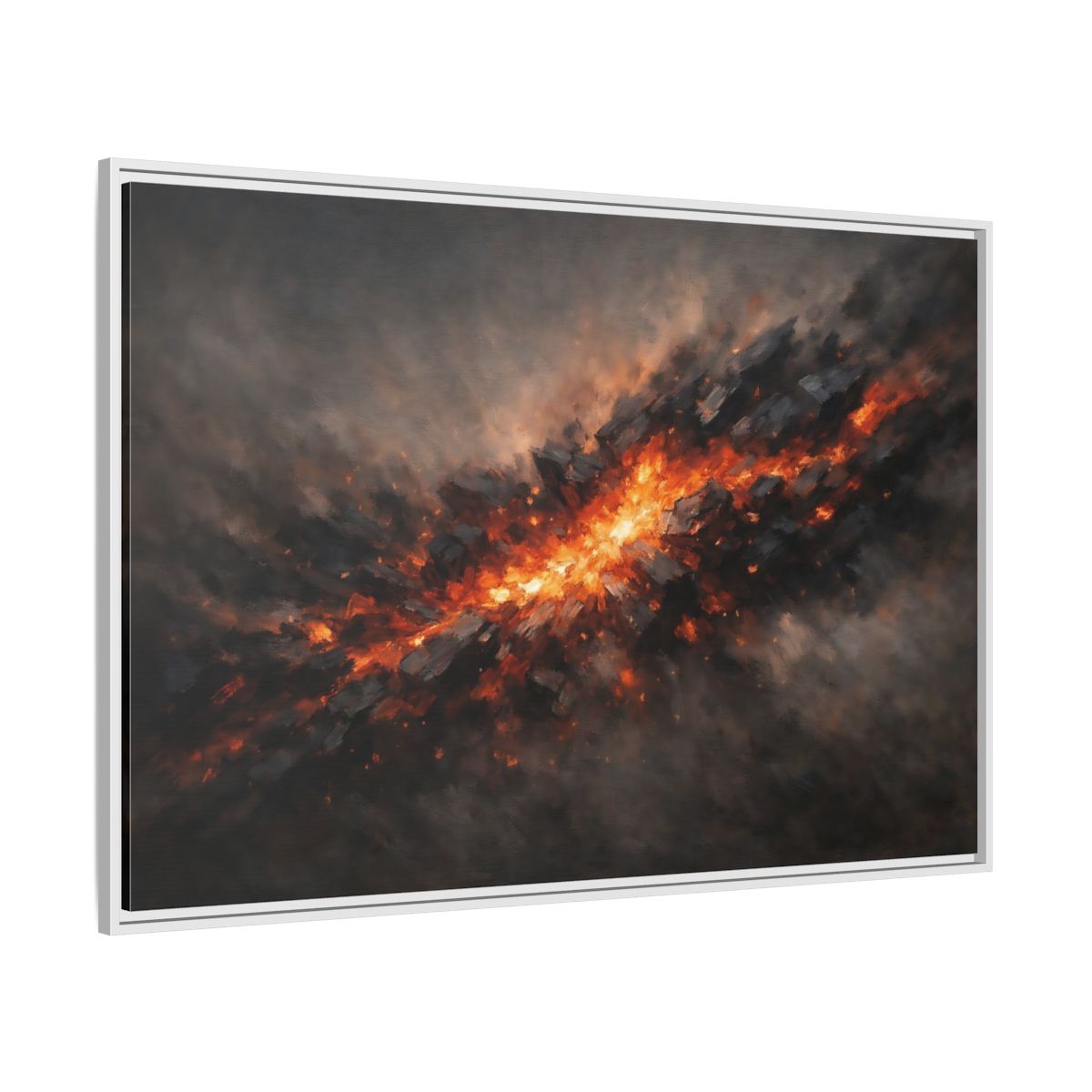 Side Mockup 7. Nature Molten Rock Orange And Black shown as stretched canvas wall art