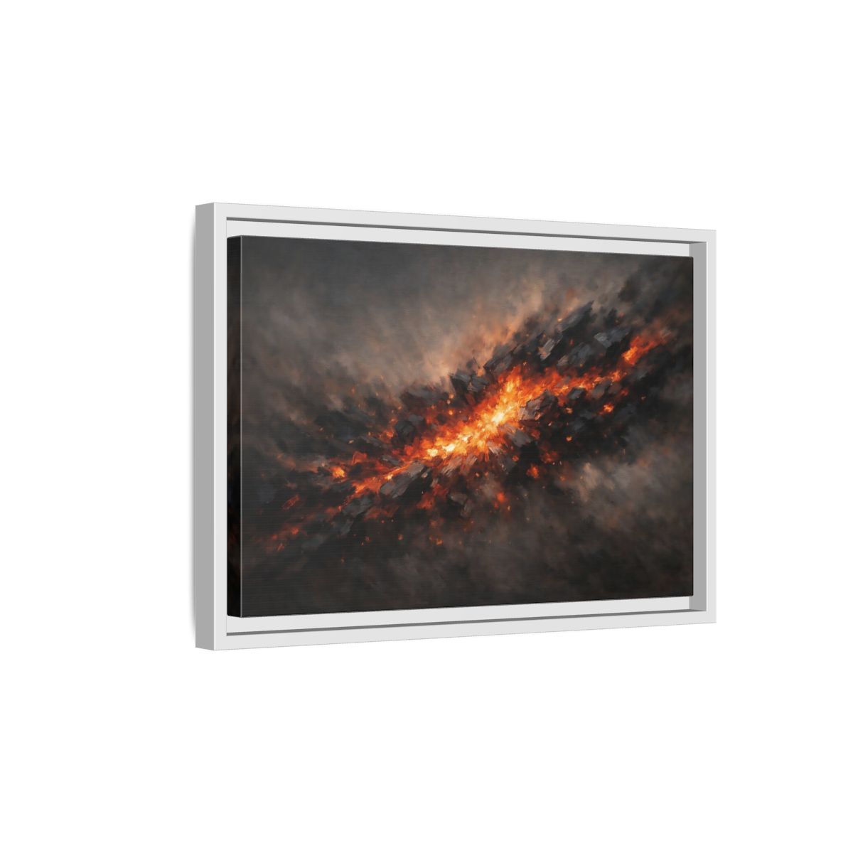 Side Mockup 4. Nature Molten Rock Orange And Black shown as stretched canvas wall art