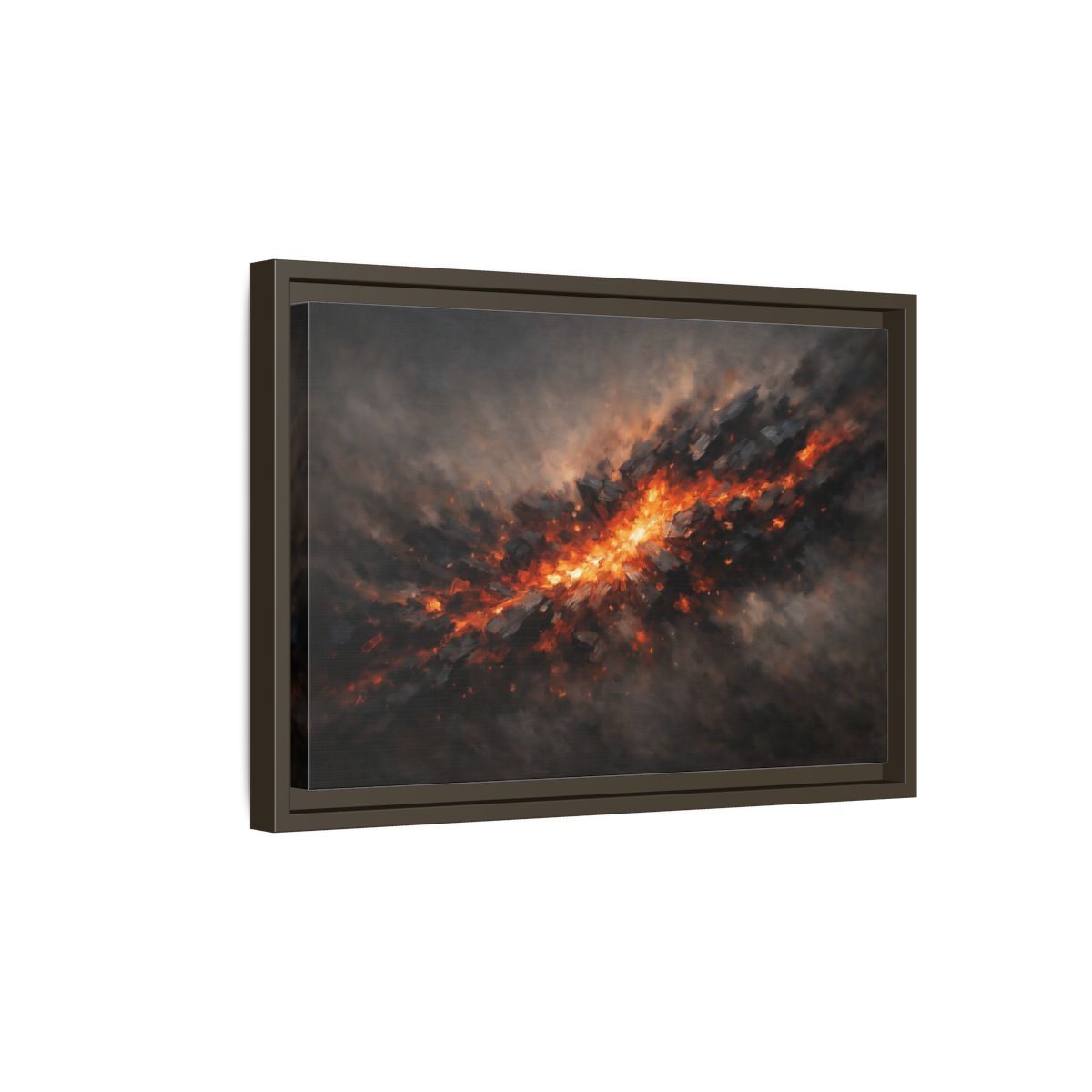 Side Mockup 5. Nature Molten Rock Orange And Black shown as stretched canvas wall art