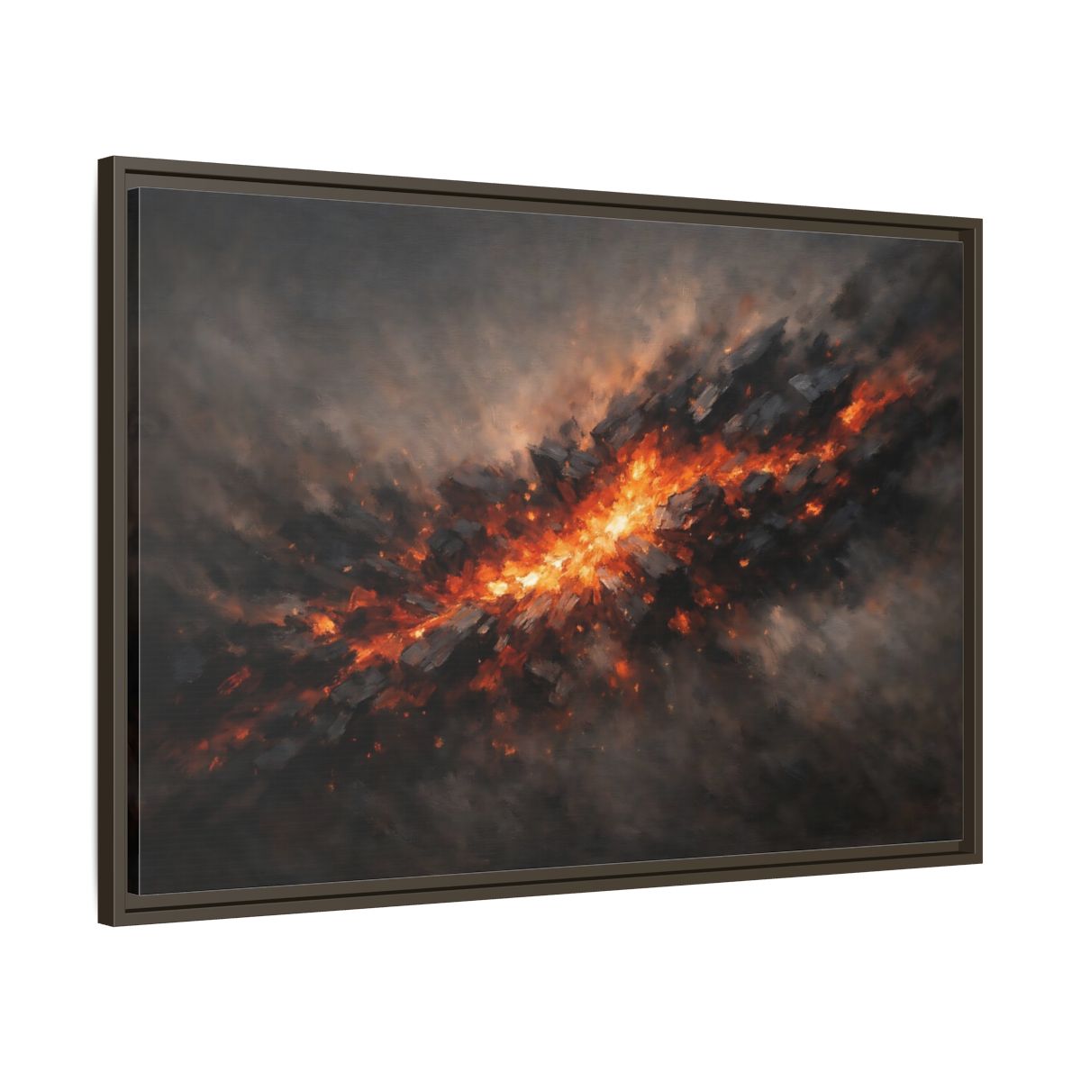 Side Mockup 9. Nature Molten Rock Orange And Black shown as stretched canvas wall art