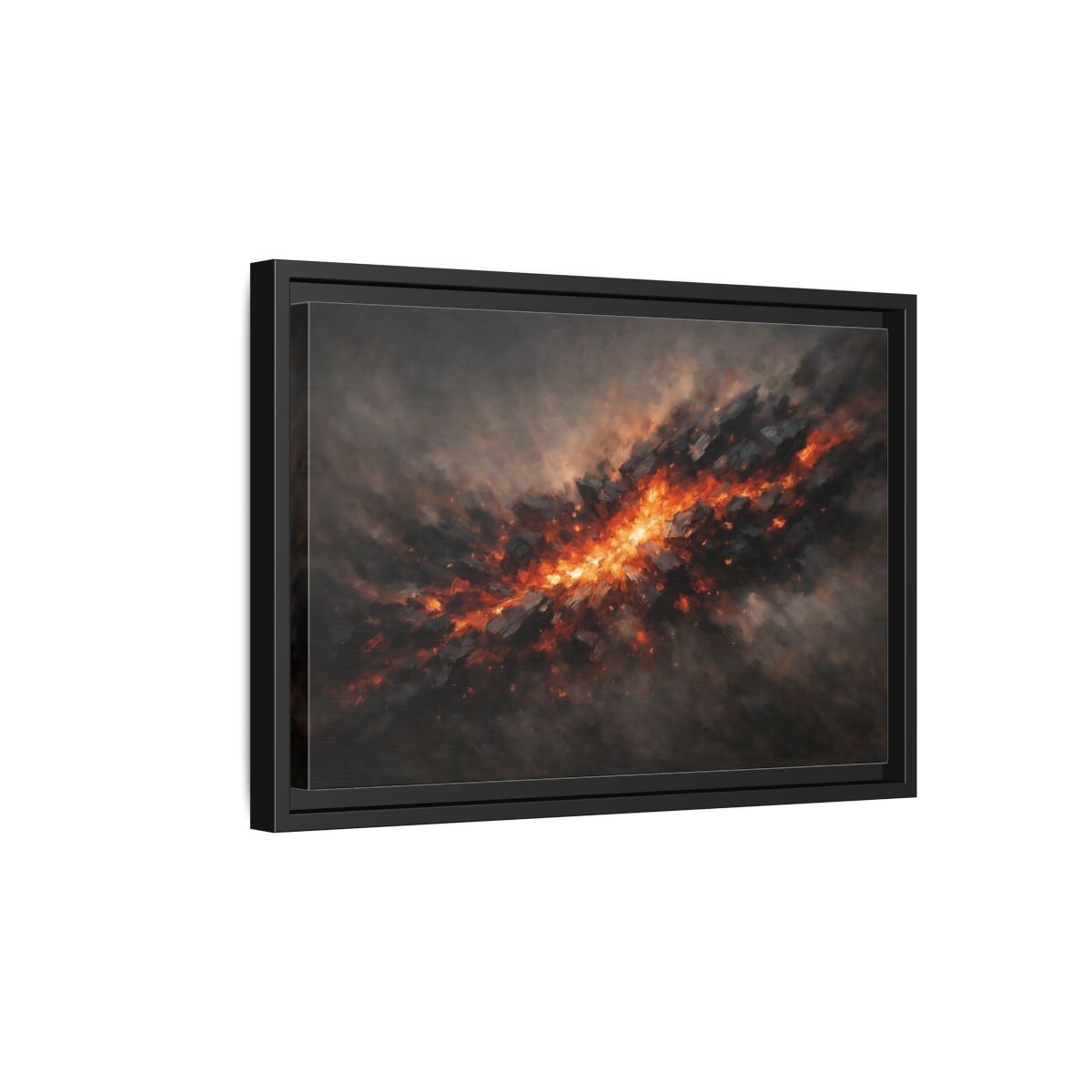 Side Mockup 6. Nature Molten Rock Orange And Black shown as stretched canvas wall art