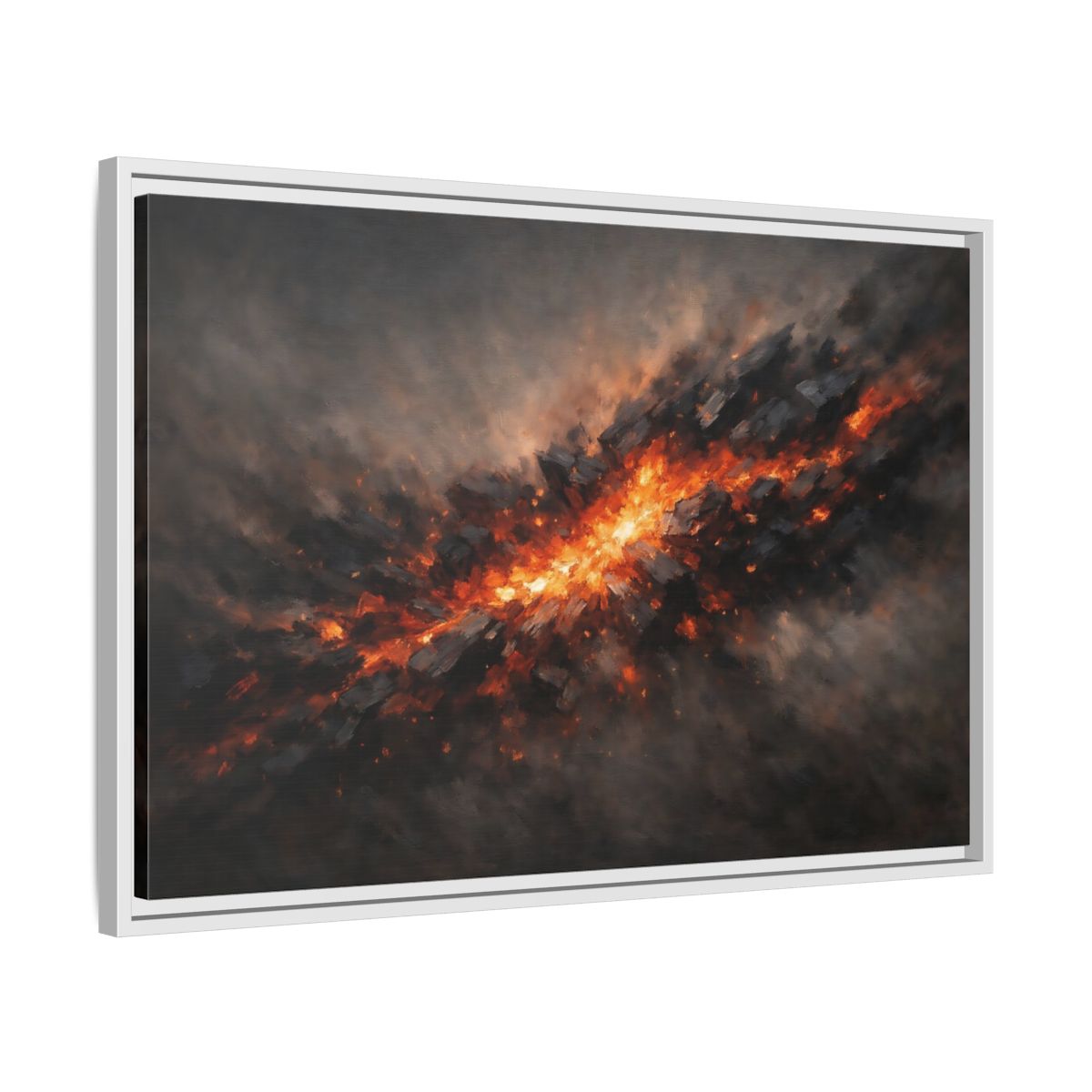 Side Mockup 10. Nature Molten Rock Orange And Black shown as stretched canvas wall art