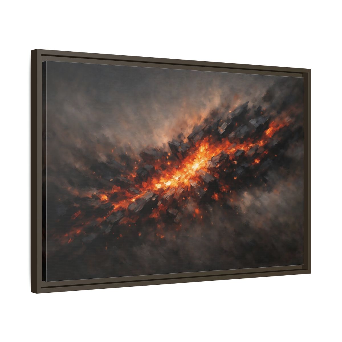 Side Mockup 11. Nature Molten Rock Orange And Black shown as stretched canvas wall art