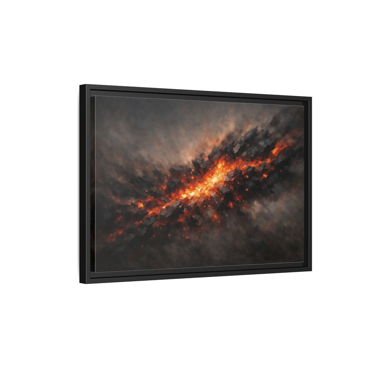 Side Mockup 3. Nature Molten Rock Orange And Black shown as stretched canvas wall art