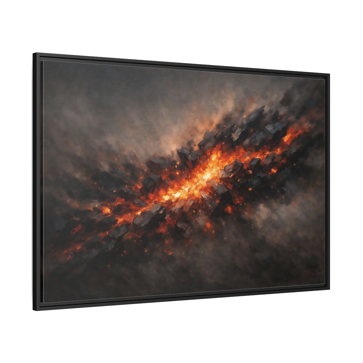 Side Mockup 12. Nature Molten Rock Orange And Black shown as stretched canvas wall art