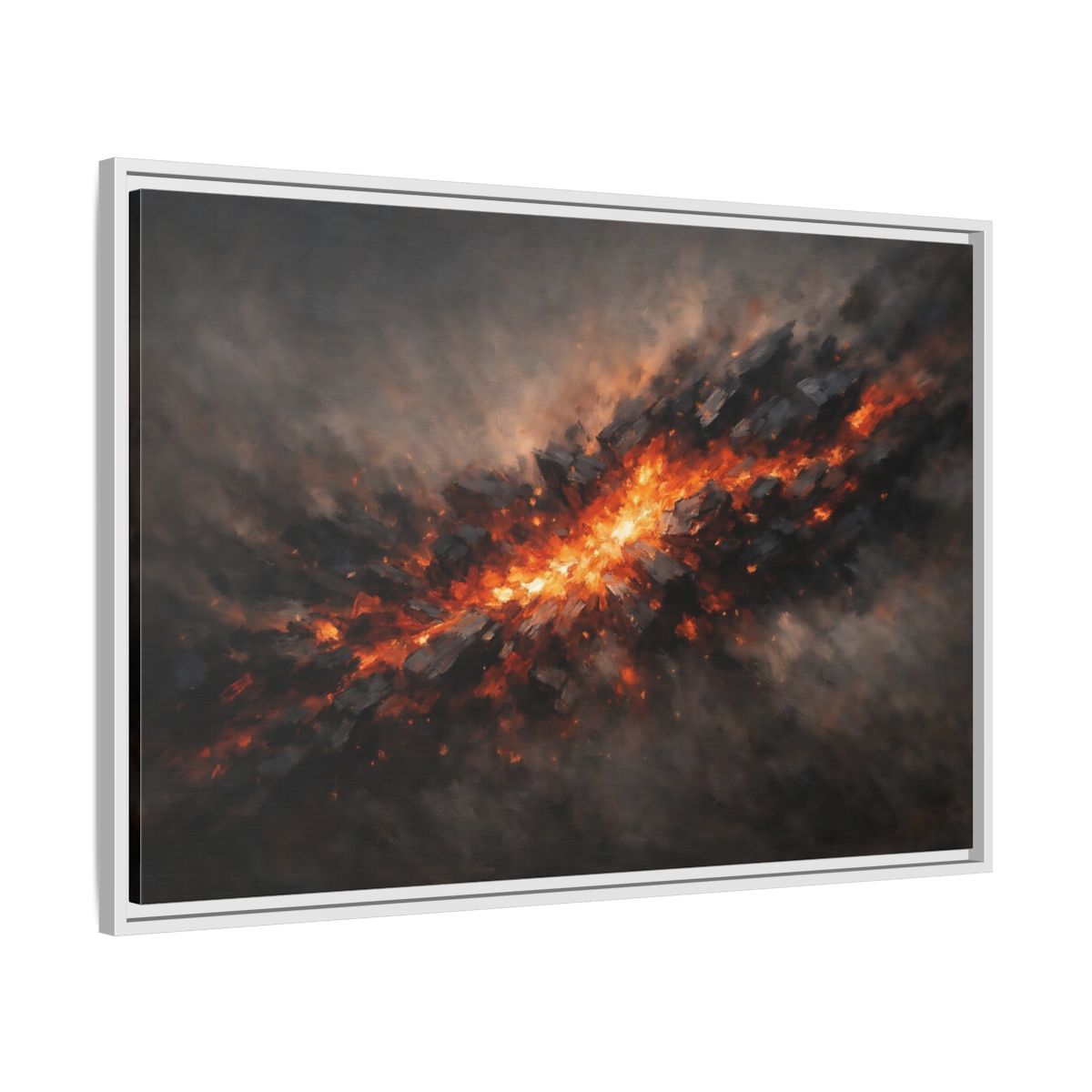Side Mockup 8. Nature Molten Rock Orange And Black shown as stretched canvas wall art