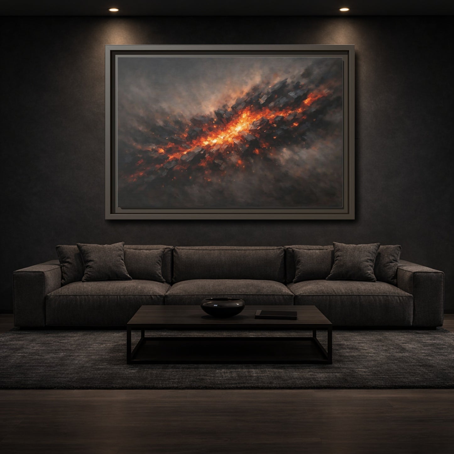 Mockup 2. Nature Molten Rock Orange And Black shown as stretched canvas wall art