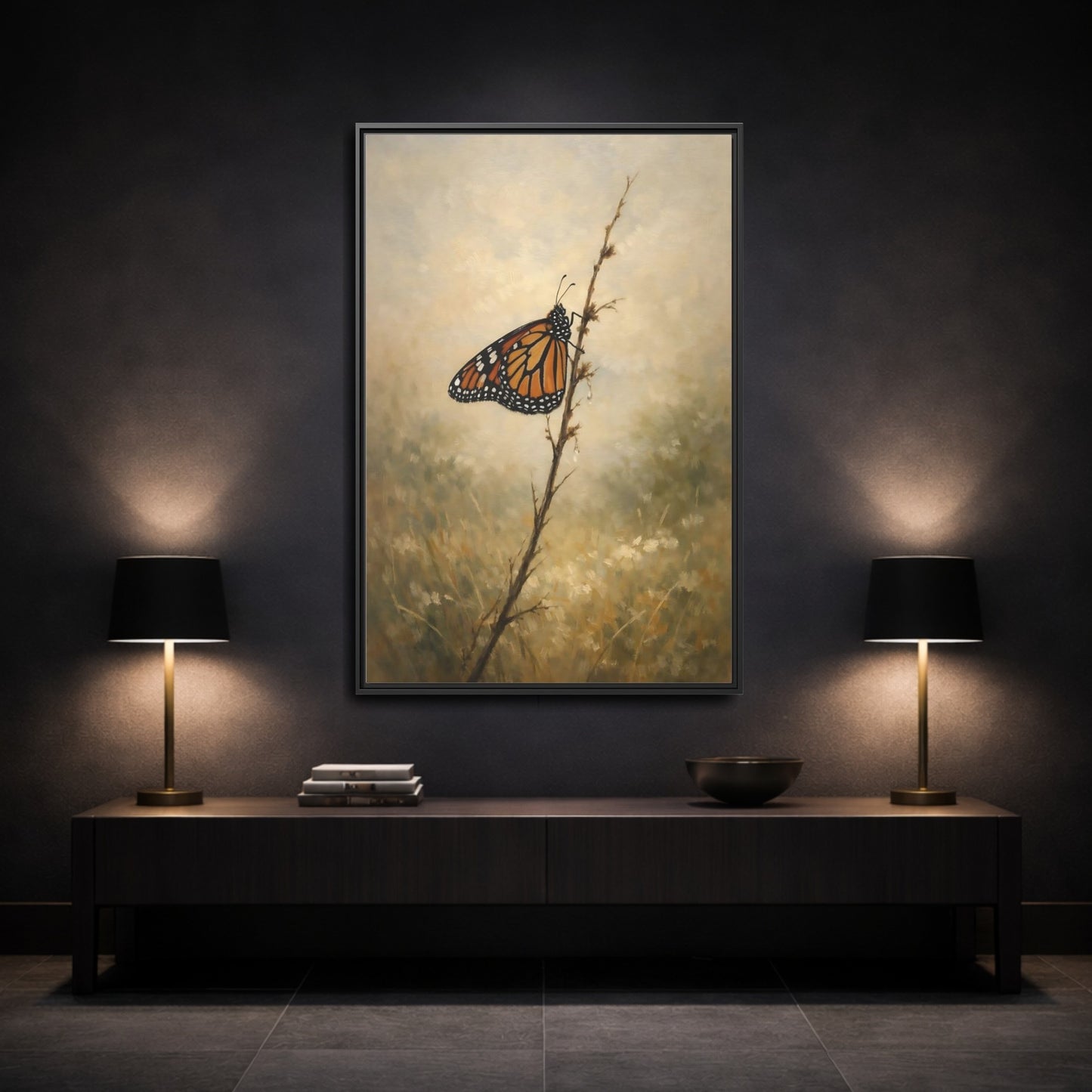 Mockup 2. Nature Monarch Butterfly Monarch Butterfly Orange shown as stretched canvas wall art