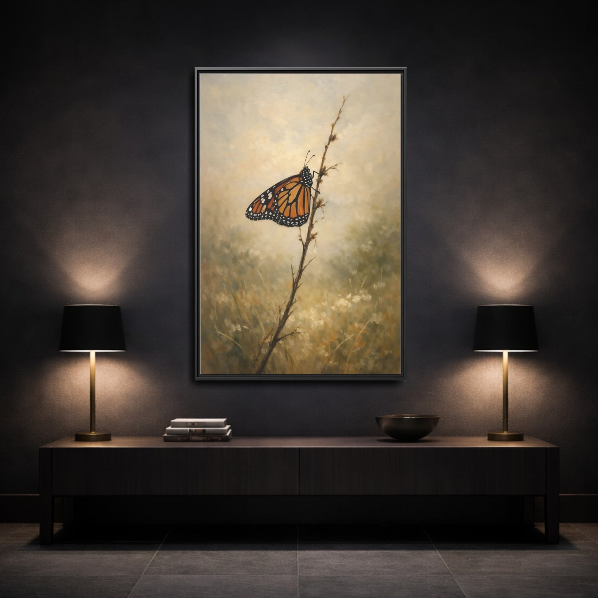 Mockup 2. Nature Monarch Butterfly Monarch Butterfly Orange shown as stretched canvas wall art