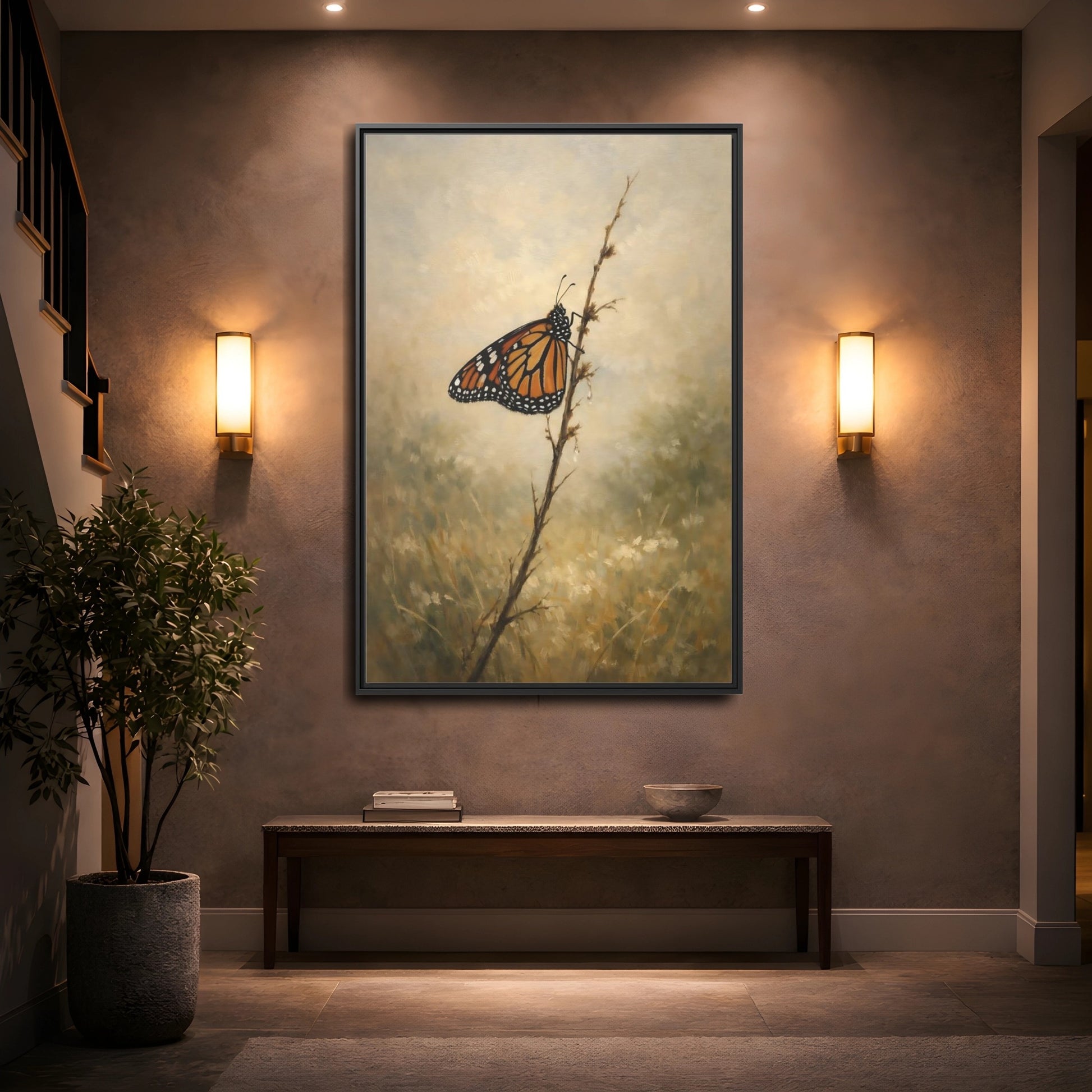 Mockup 3. Nature Monarch Butterfly Monarch Butterfly Orange shown as stretched canvas wall art