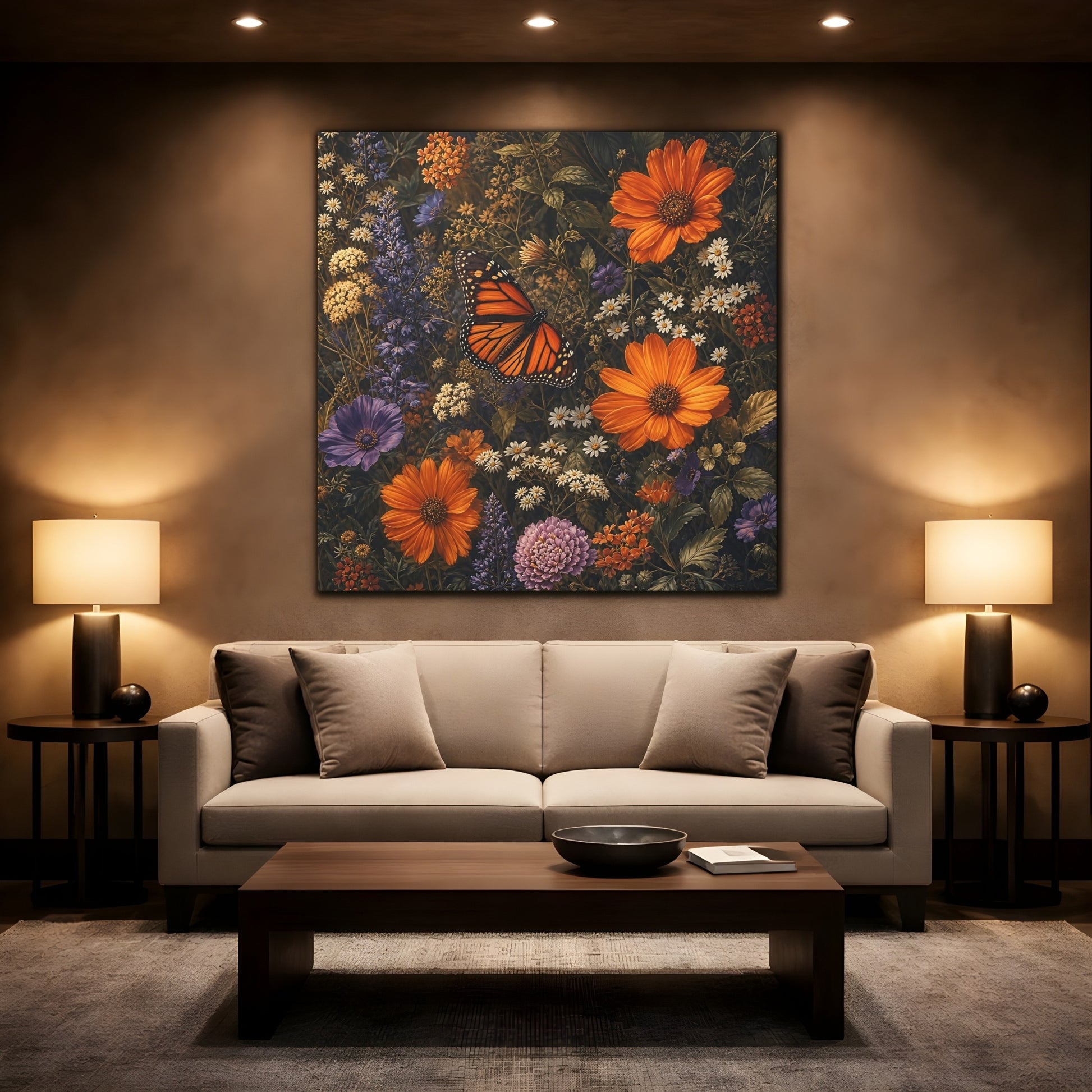 Mockup 2. Nature Monarch Butterfly Orange Butterfly shown as stretched canvas wall art