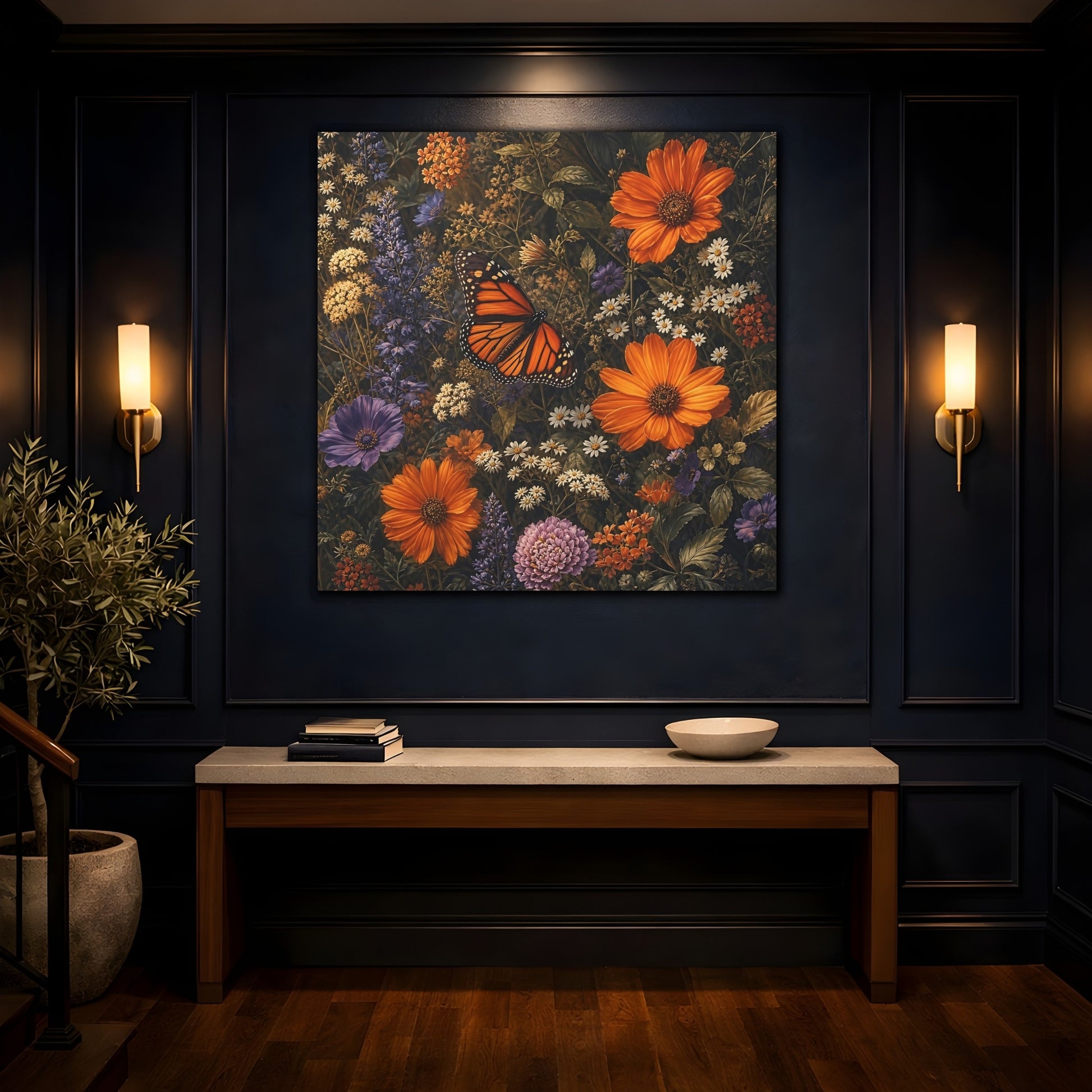 Mockup 4. Nature Monarch Butterfly Orange Butterfly shown as stretched canvas wall art