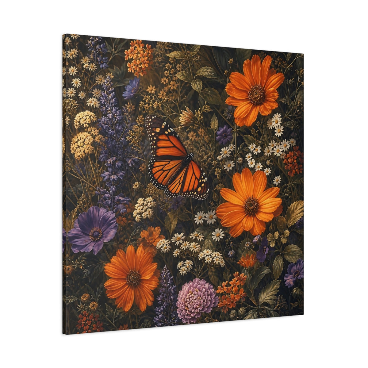 Side Mockup 1. Nature Monarch Butterfly Orange Butterfly shown as stretched canvas wall art