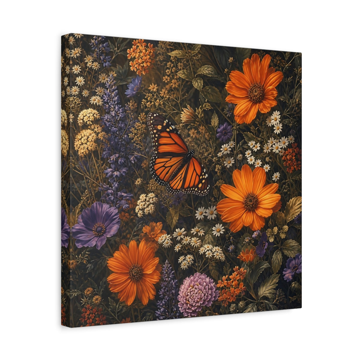 Side Mockup 6. Nature Monarch Butterfly Orange Butterfly shown as stretched canvas wall art