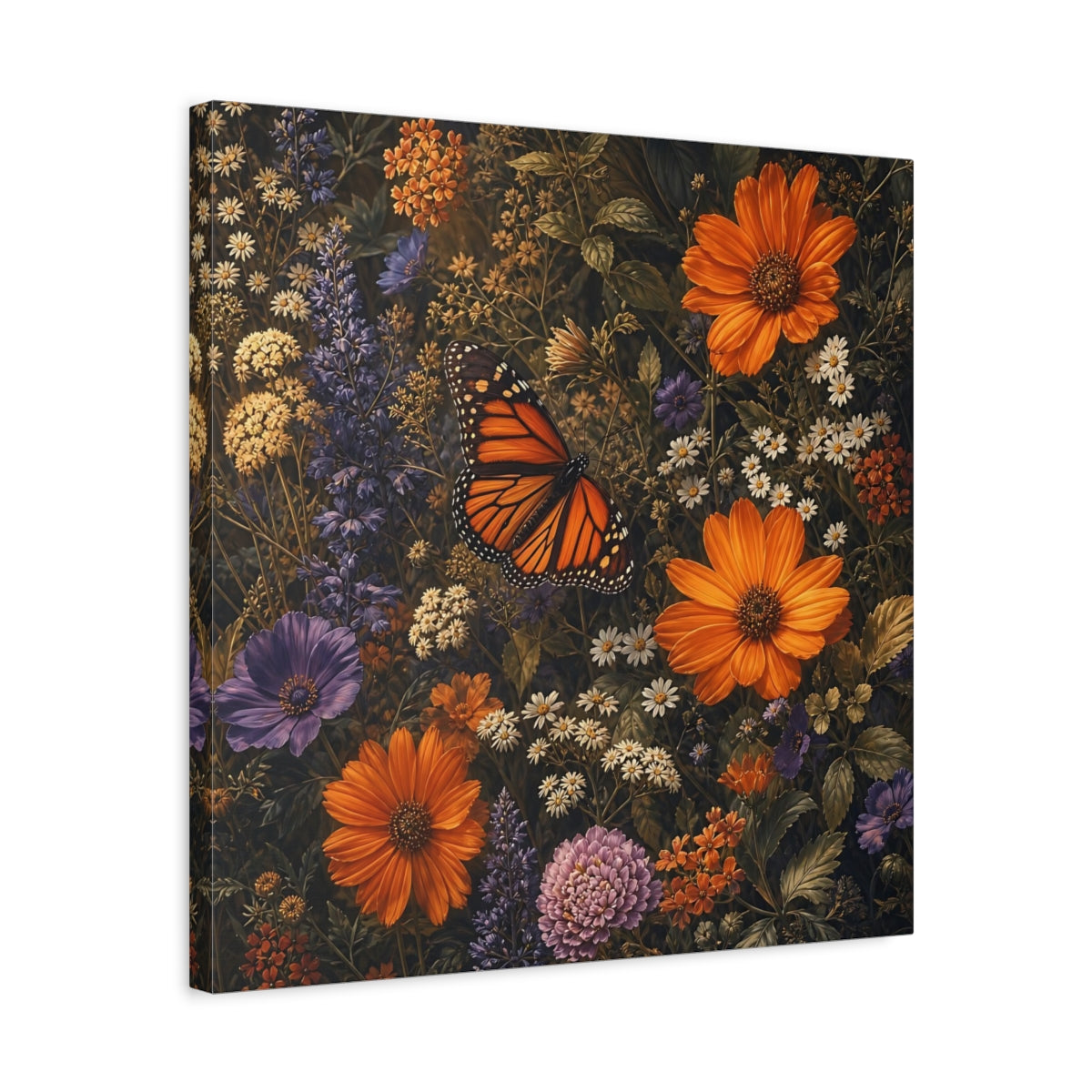 Side Mockup 5. Nature Monarch Butterfly Orange Butterfly shown as stretched canvas wall art