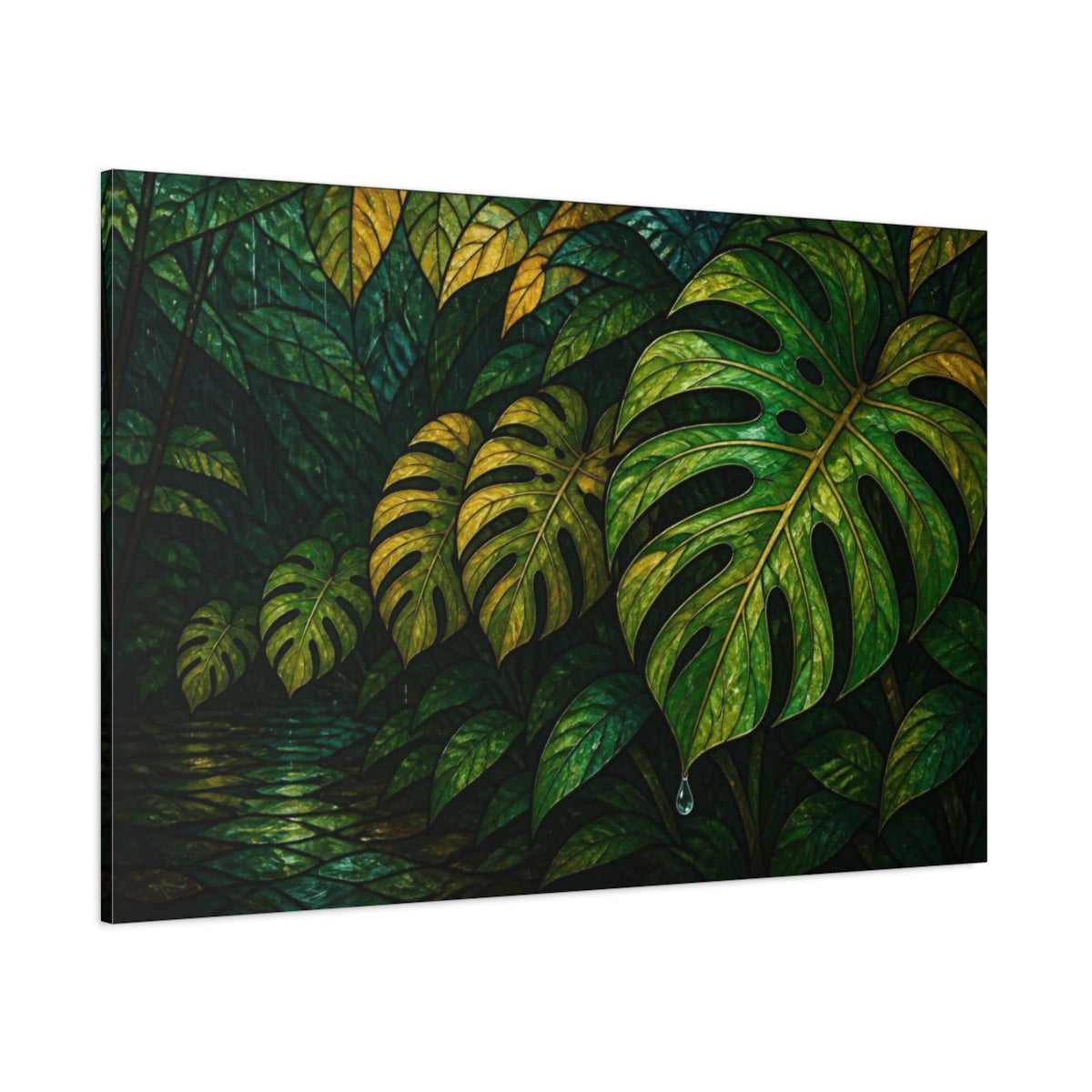 Side Mockup 1. Nature Monstera Leaf shown as canvas print