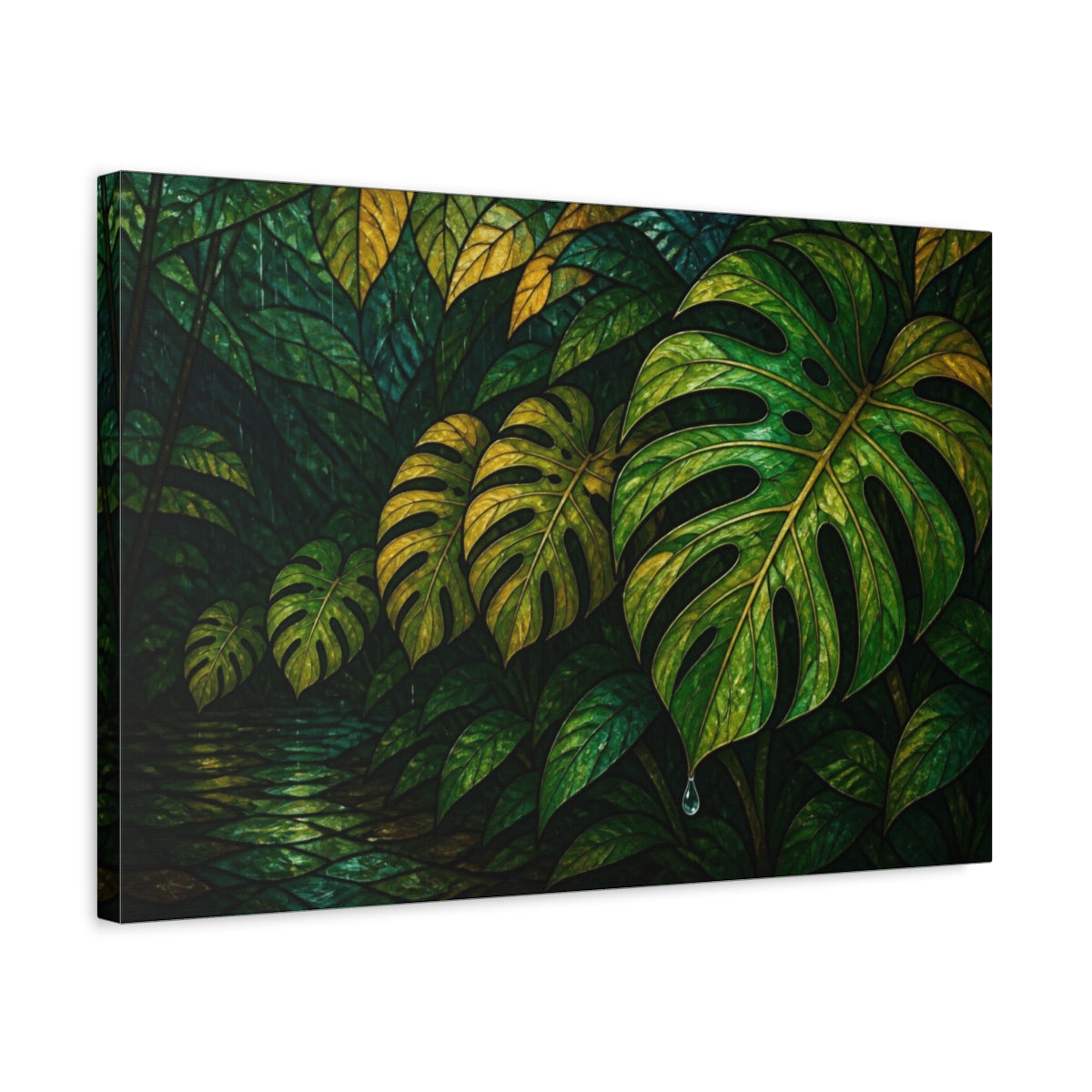 Side Mockup 3. Nature Monstera Leaf shown as canvas print