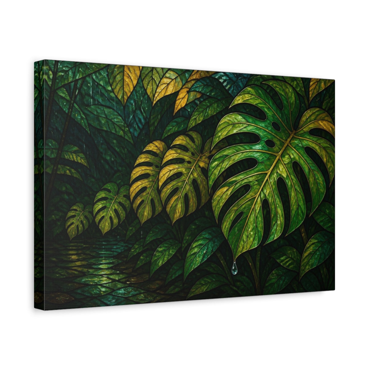 Side Mockup 4. Nature Monstera Leaf shown as canvas print