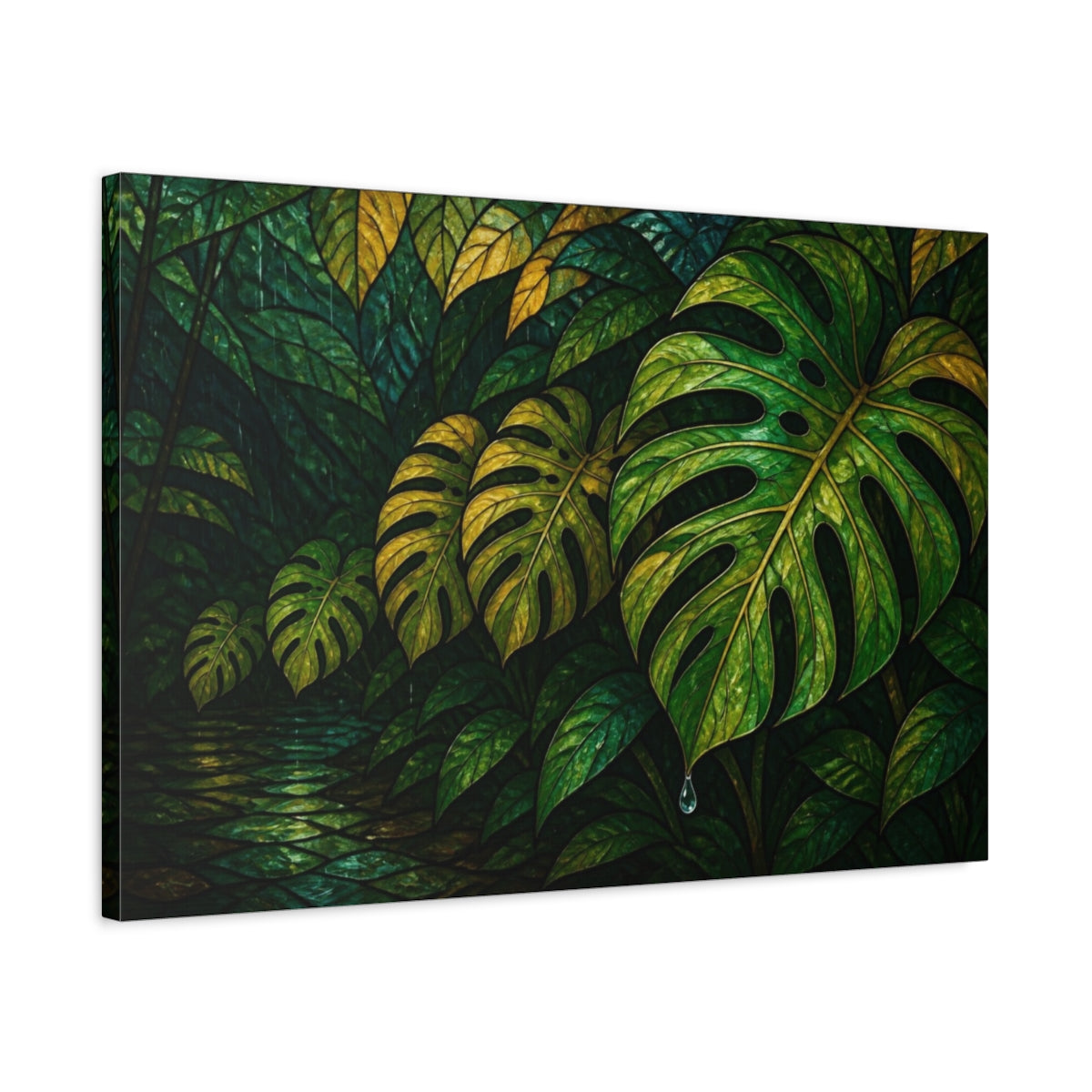 Side Mockup 2. Nature Monstera Leaf shown as canvas print