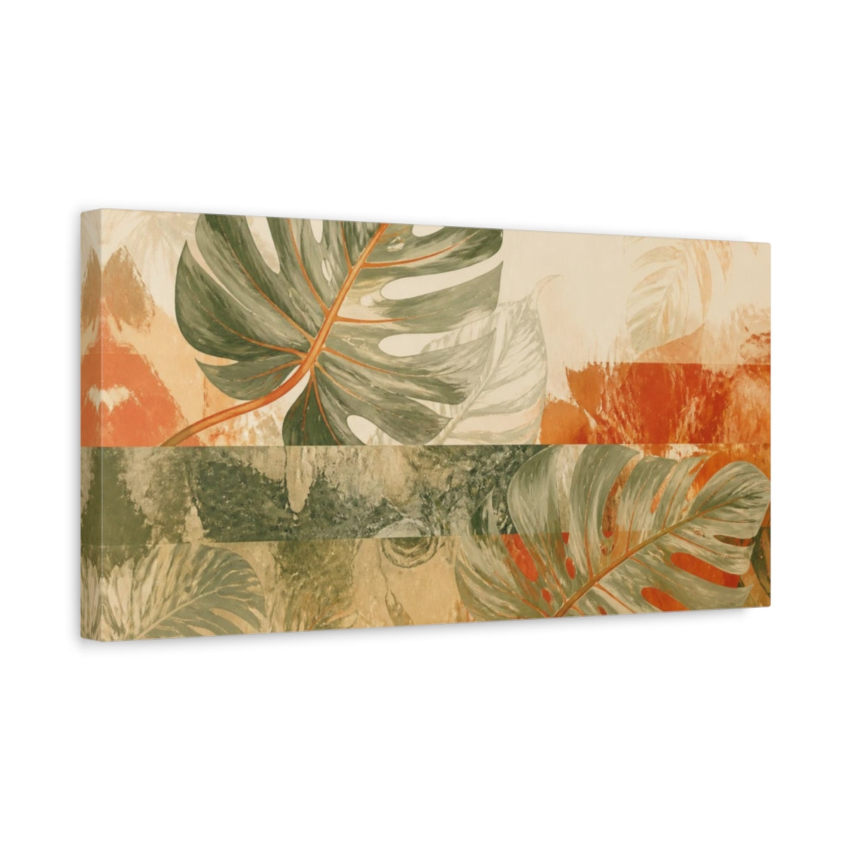 Side Mockup 3. Nature Monstera Leaf shown as canvas print