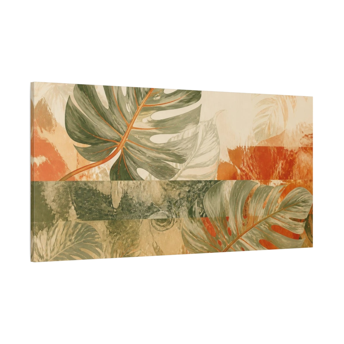 Side Mockup 2. Nature Monstera Leaf shown as canvas print