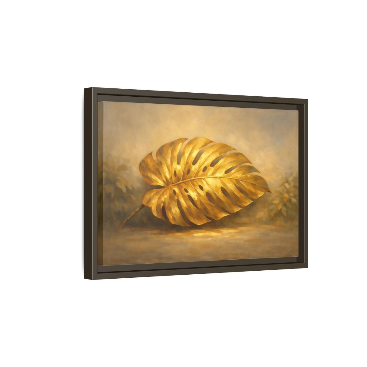 Side Mockup 5. Nature Monstera Leaf Golden Monstera shown as stretched canvas wall art