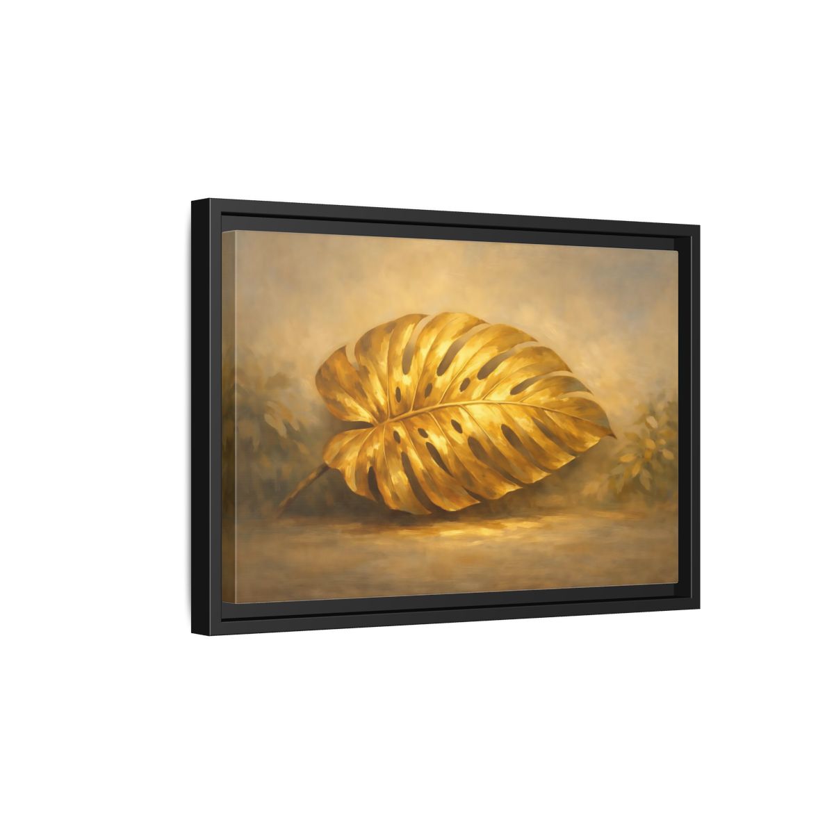 Side Mockup 6. Nature Monstera Leaf Golden Monstera shown as stretched canvas wall art