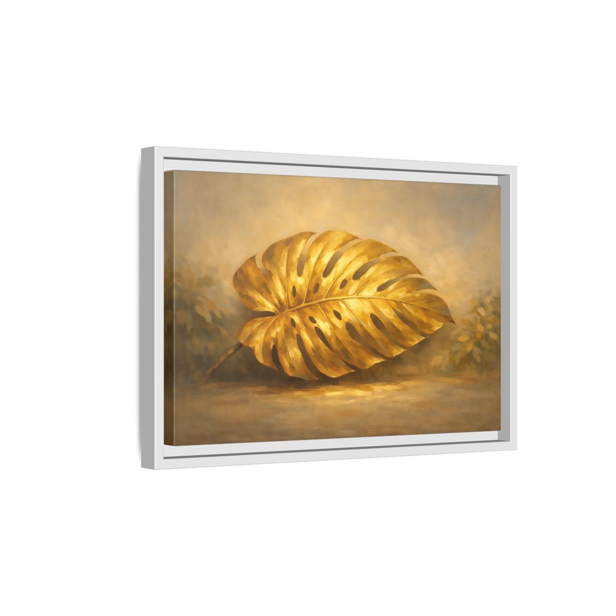 Side Mockup 4. Nature Monstera Leaf Golden Monstera shown as stretched canvas wall art