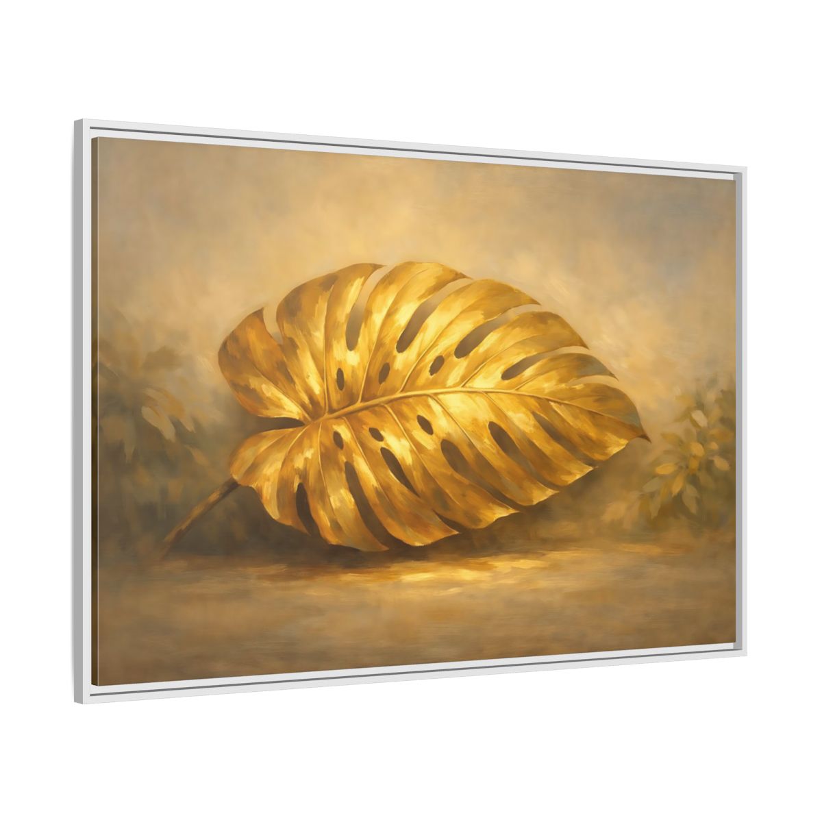Side Mockup 7. Nature Monstera Leaf Golden Monstera shown as stretched canvas wall art