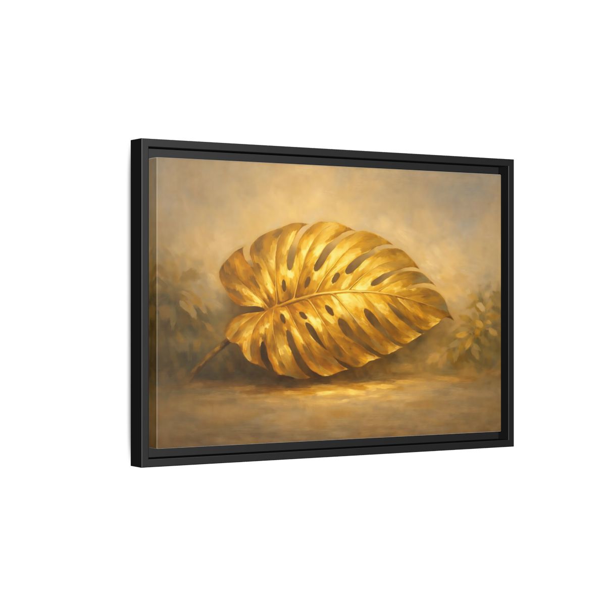 Side Mockup 3. Nature Monstera Leaf Golden Monstera shown as stretched canvas wall art