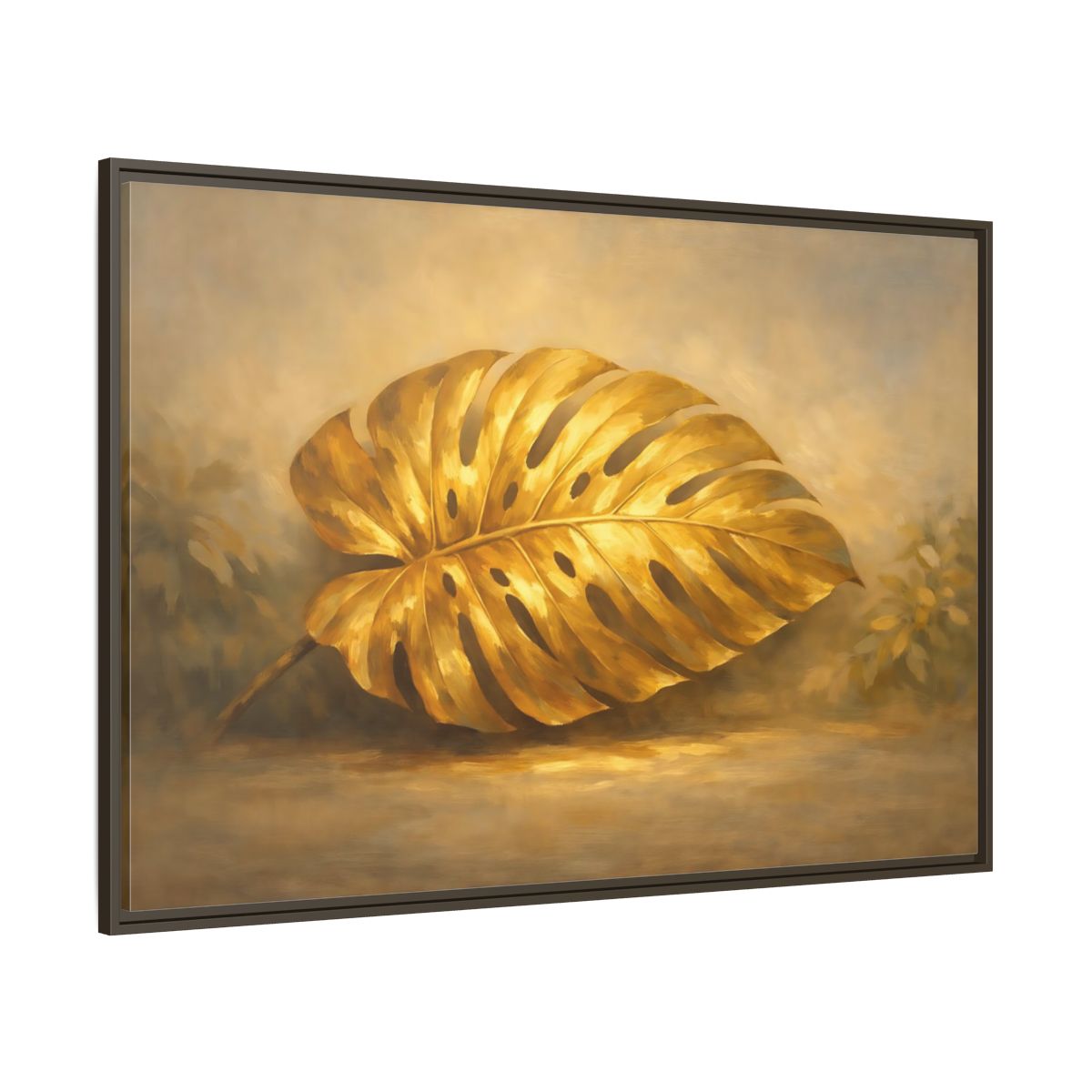 Main Mockup. Nature Monstera Leaf Golden Monstera shown as stretched canvas wall art