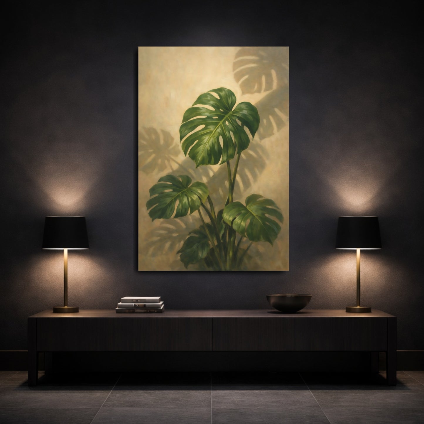 Mockup 2. Nature Monstera Plant Green Monstera shown as stretched canvas wall art