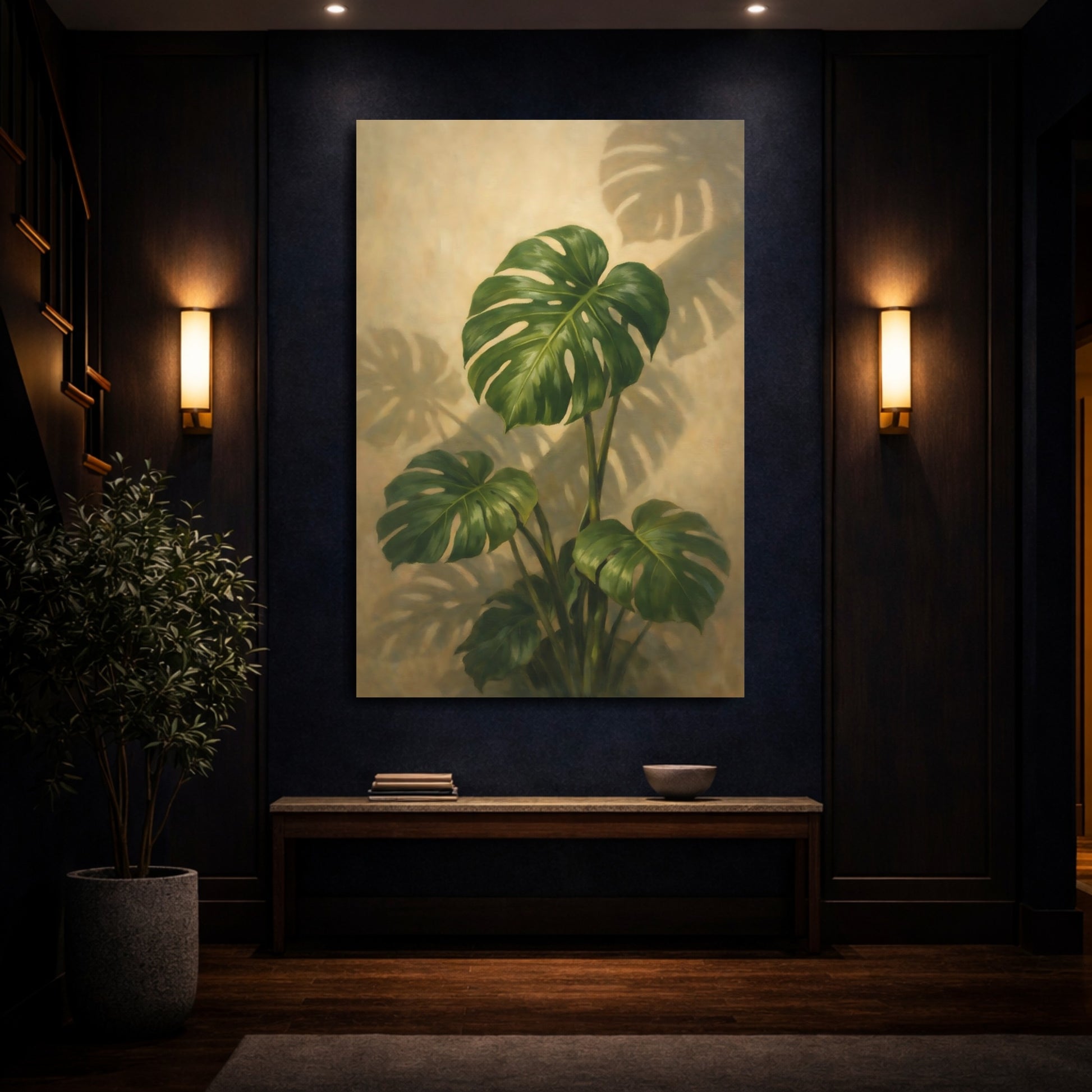 Mockup 3. Nature Monstera Plant Green Monstera shown as stretched canvas wall art