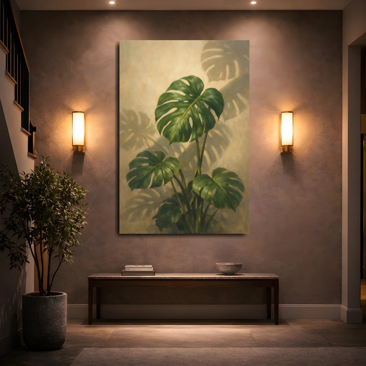 Mockup 4. Nature Monstera Plant Green Monstera shown as stretched canvas wall art