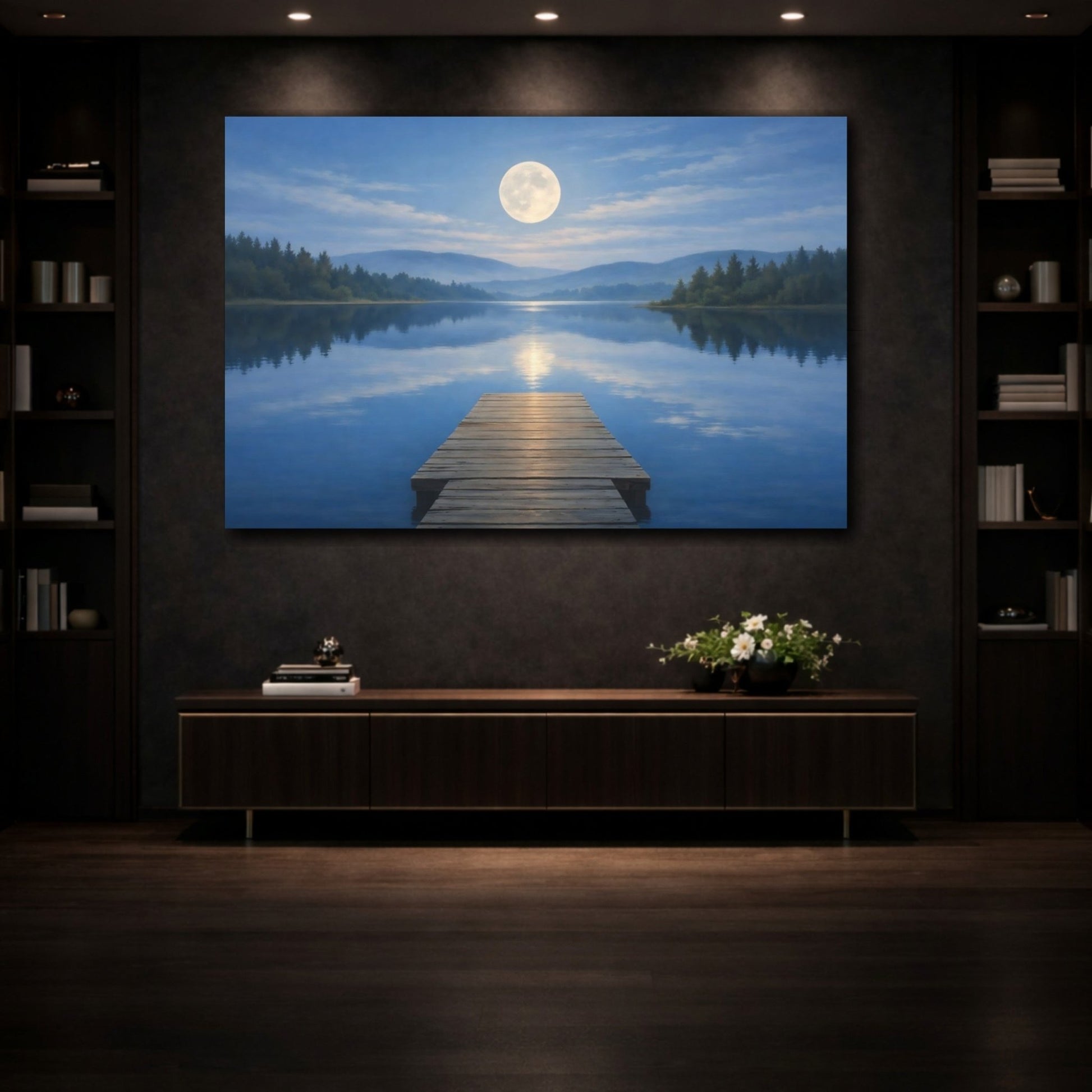Nature Moon Blue Lake - Canvas Wall Art Print - YesArtYes