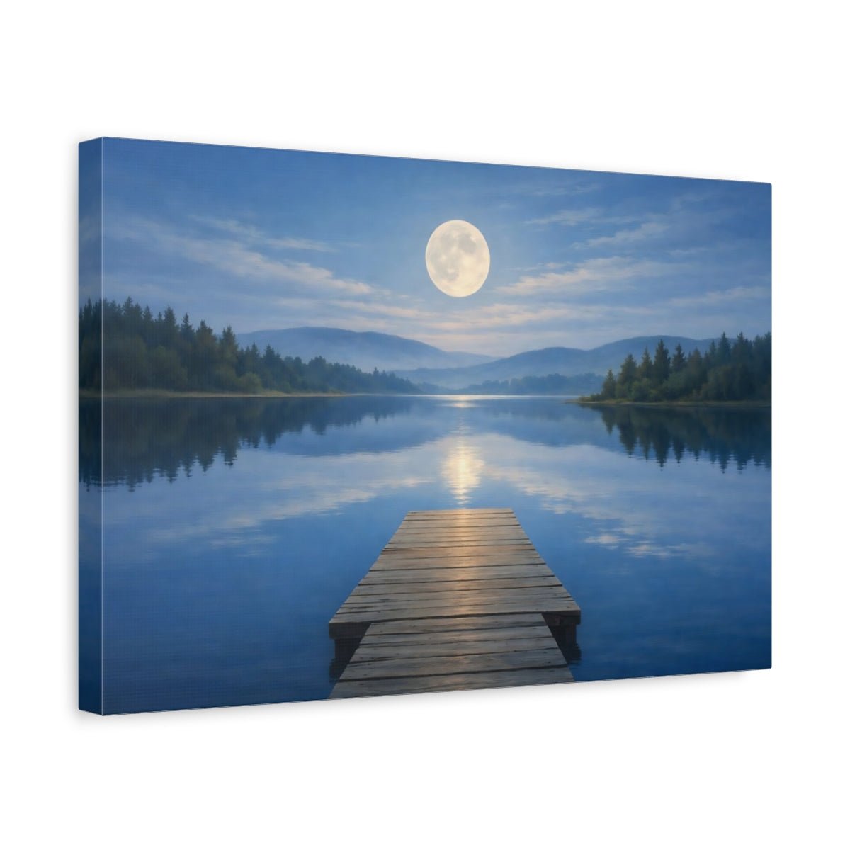 Nature Moon Blue Lake - Canvas Wall Art Print - YesArtYes