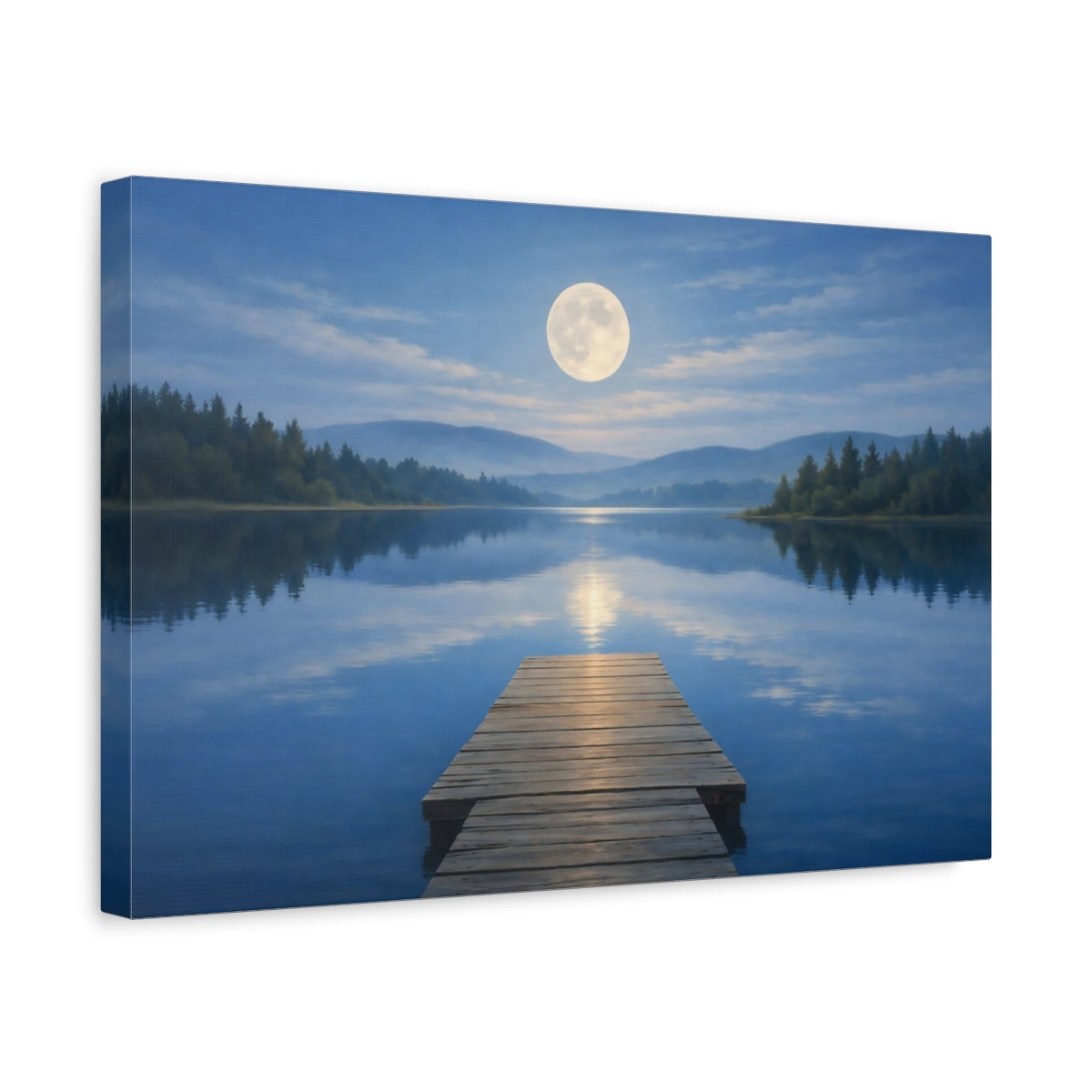 Side Mockup 4. Nature Moon Blue Lake Moon shown as stretched canvas wall art