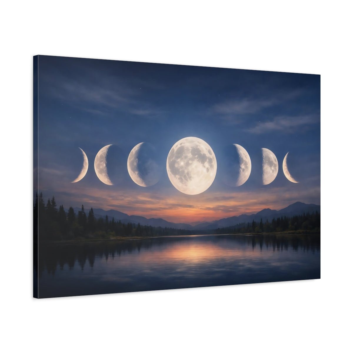 Nature Moon Phases Blue Orange - Canvas Wall Art Print - YesArtYes