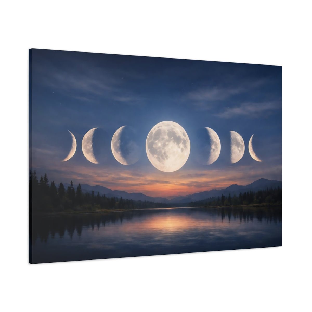 Nature Moon Phases Blue Orange - Canvas Wall Art Print - YesArtYes